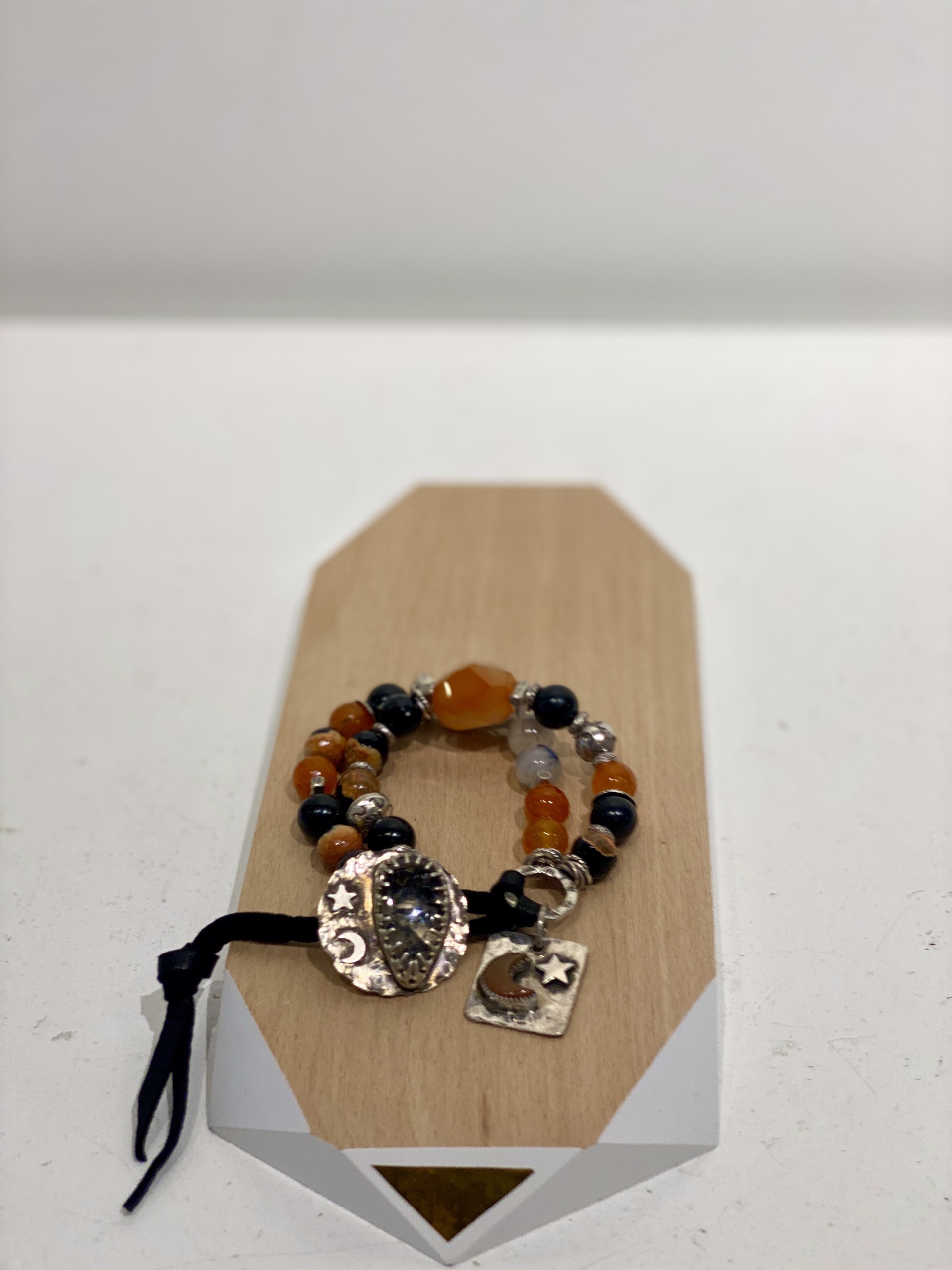 Brazilian Dendritic Agate w/Carnelian beads and charm #18 by Melissa Turney