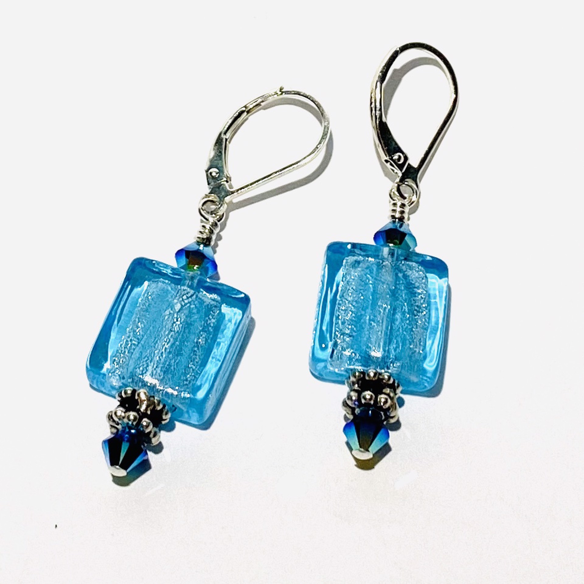Blue and Silver Art Glass Earrings, E86 by Shoshannah Weinisch