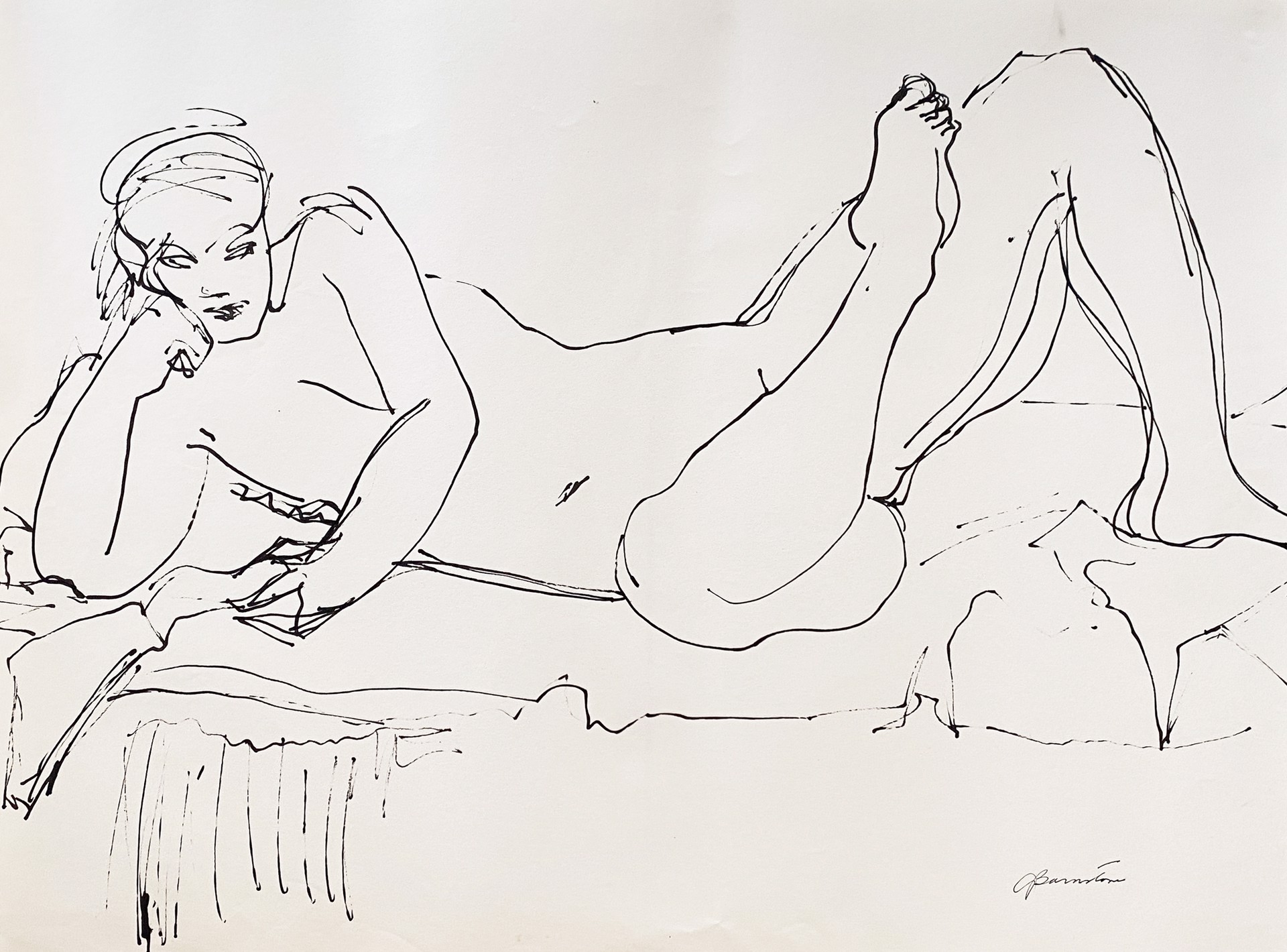 Nude Laying, leaning on elbow by Gertrude Barnstone
