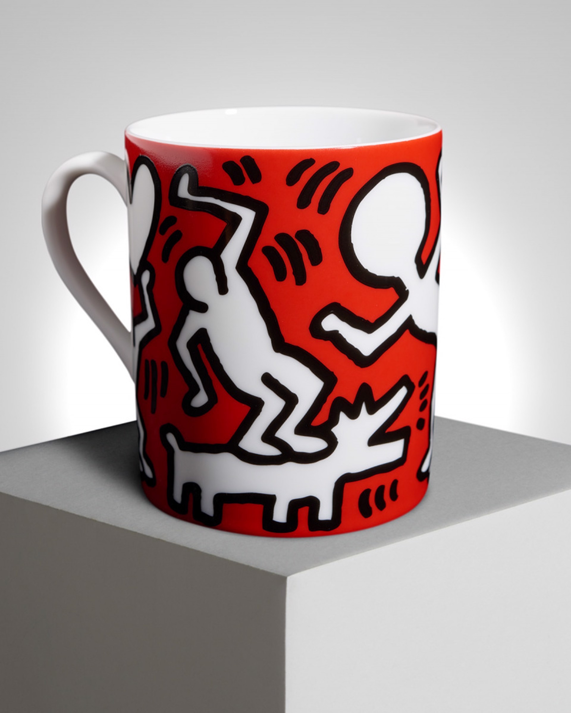 White On Red Mug by Keith Haring