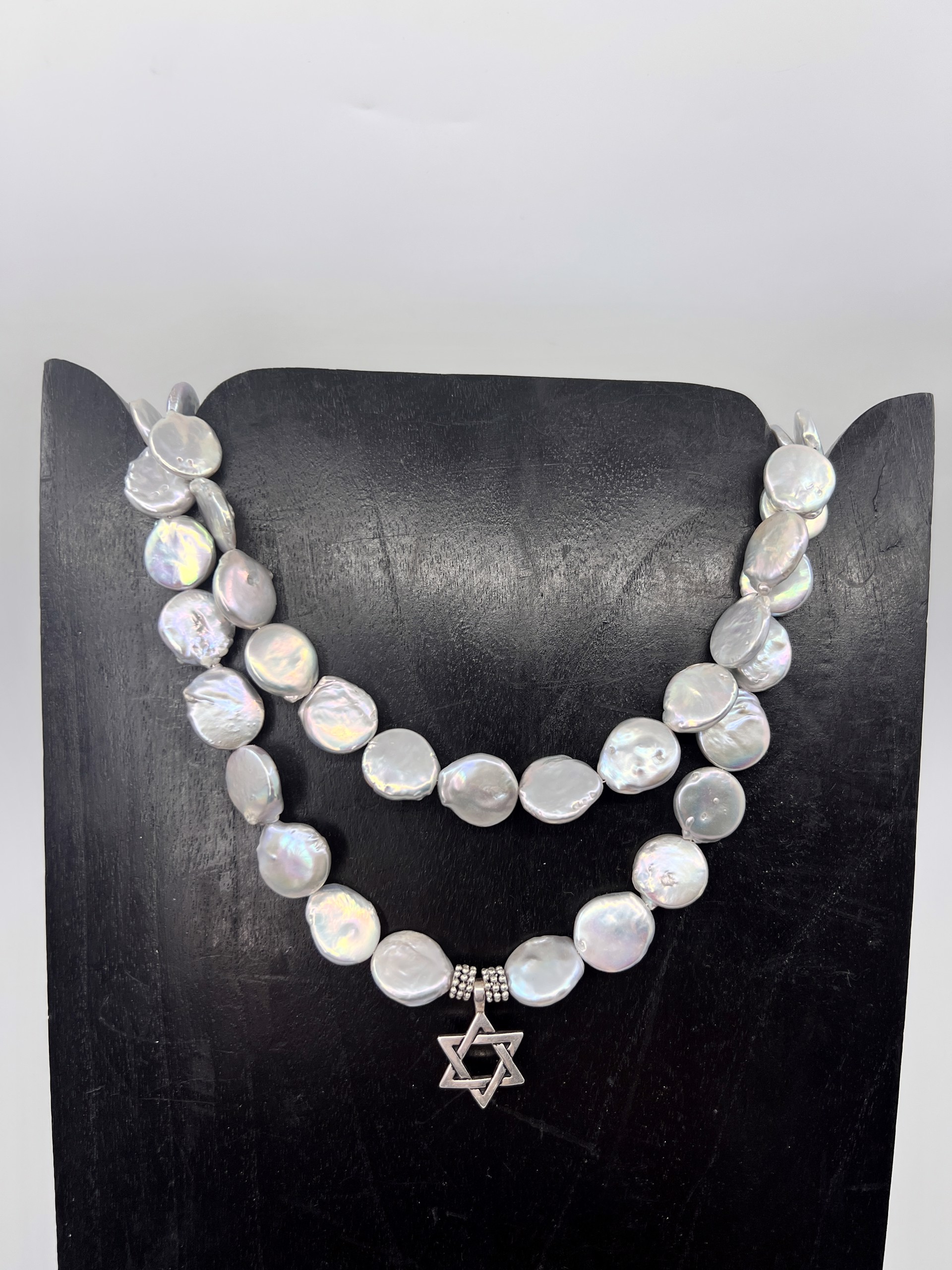 Double Strand Japanese Freshwater Pearl with Star of David by Gina Caruso