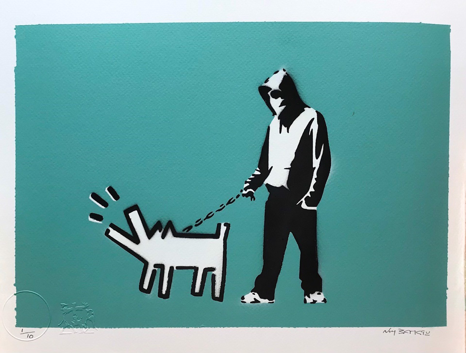 Banksy with Keith Haring - Aquamarine by Not Banksy