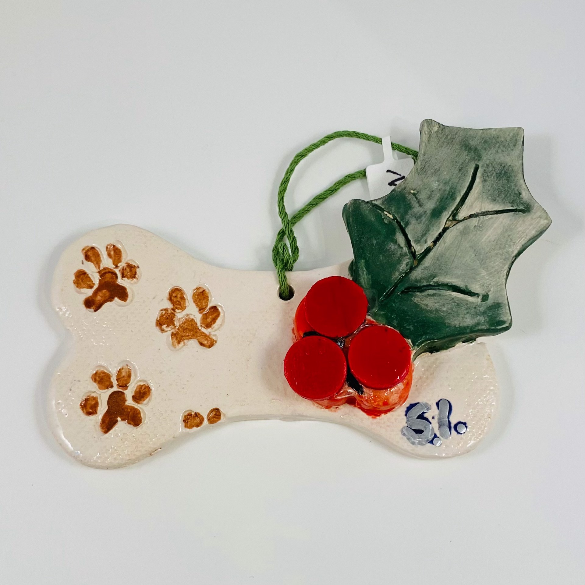 NQR21 Dog Bone and Holly Ornament by Judy Kepley
