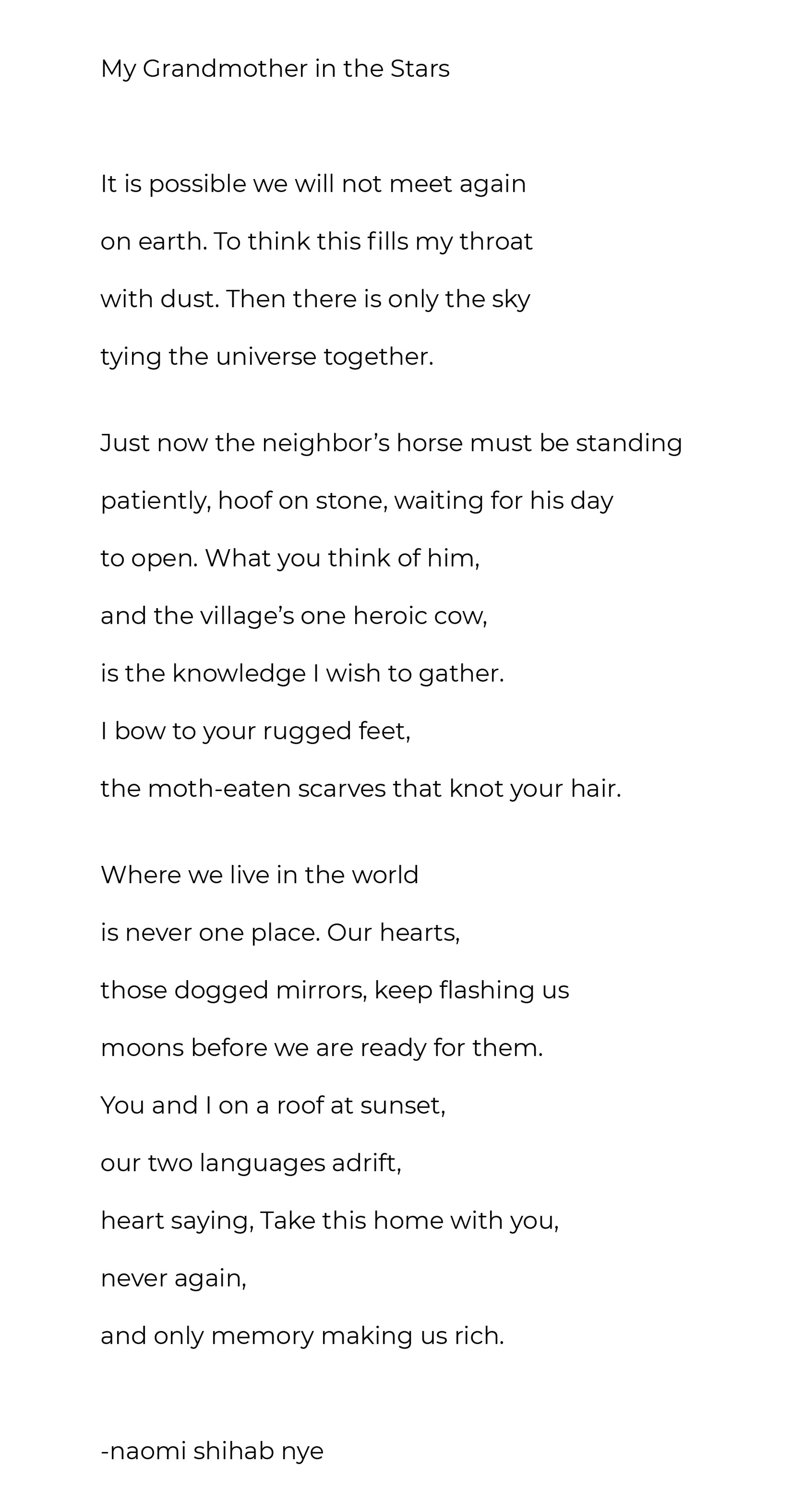 My Grandmother in the Stars by Naomi Shihab Nye
