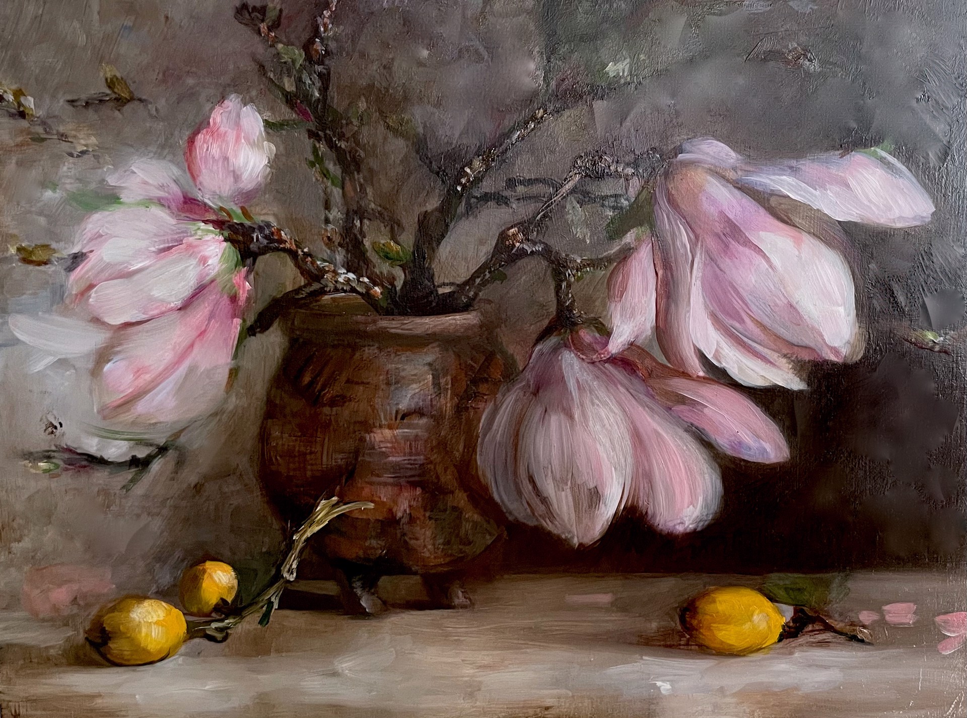 Between Seasons (Japanese Magnolia Blossoms with Loquats) by Saskia Ozols