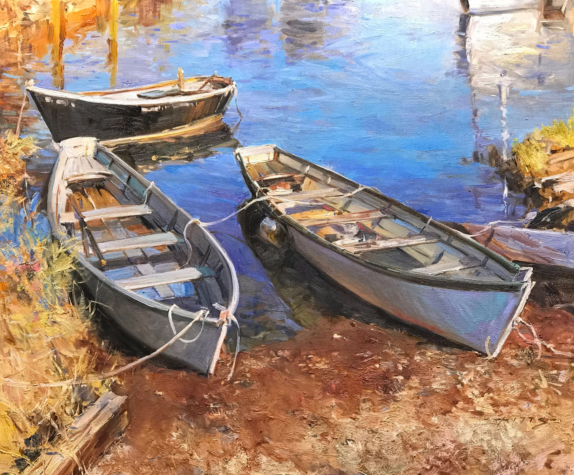 Three Boats Waiting for Low Tide by Thomas Kitts