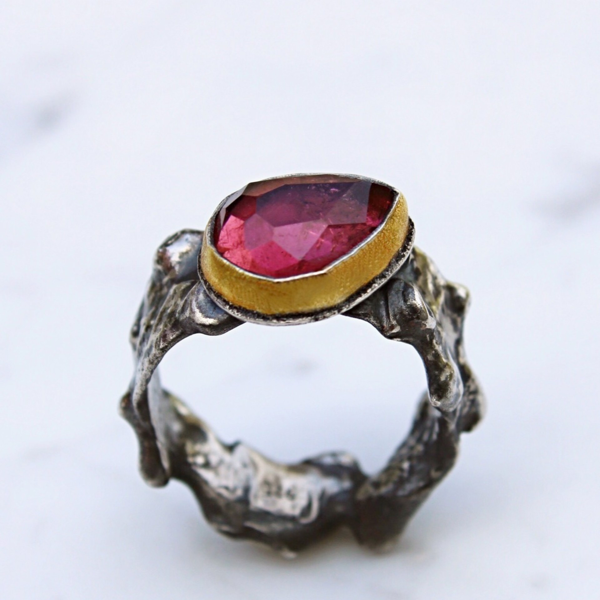 Liquid Silver Ring with Pink Tourmaline by Terry Williams Brau