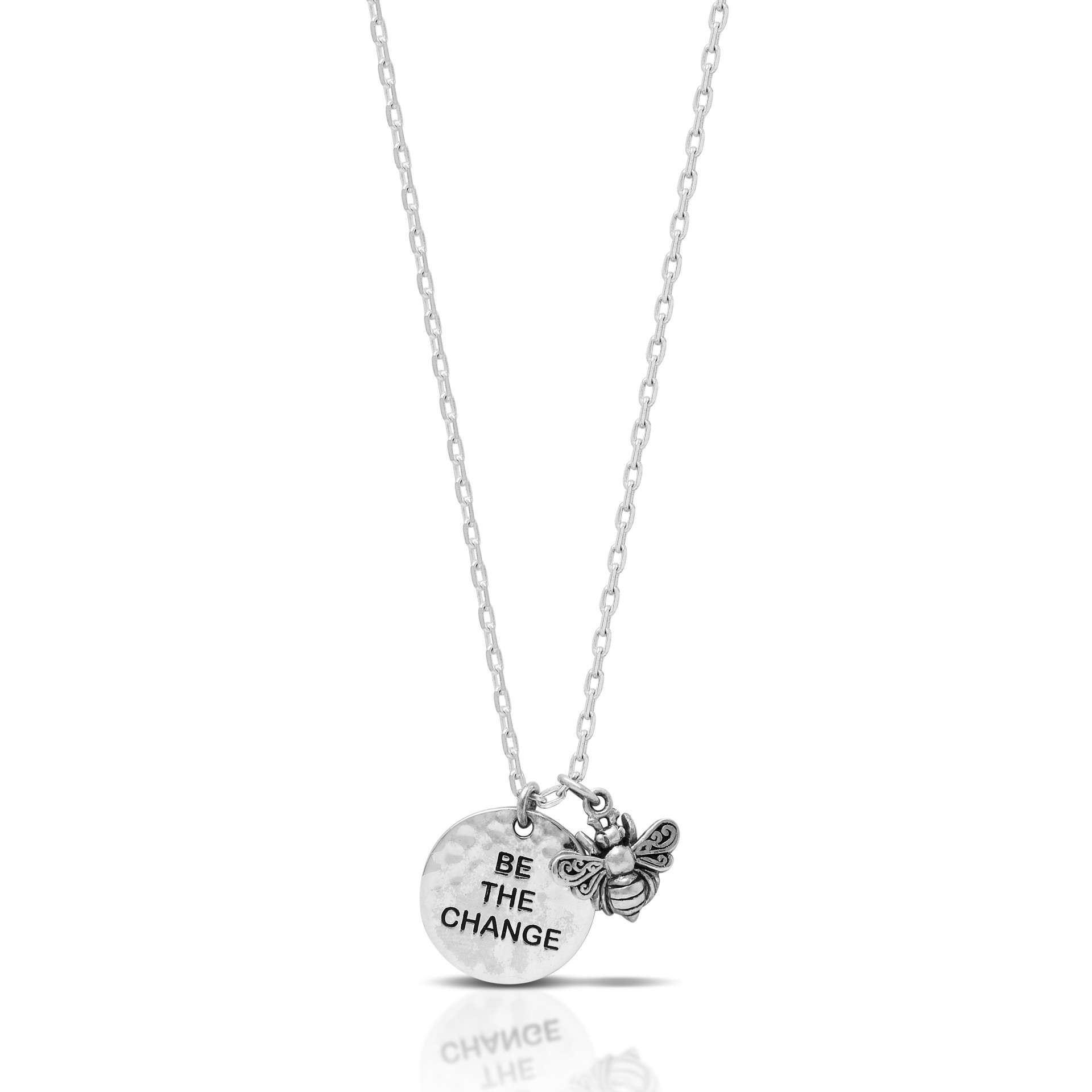 9757 Sterling Silver Necklace with Bee Charm and Engraved "Be The Change" Circle by Lois Hill