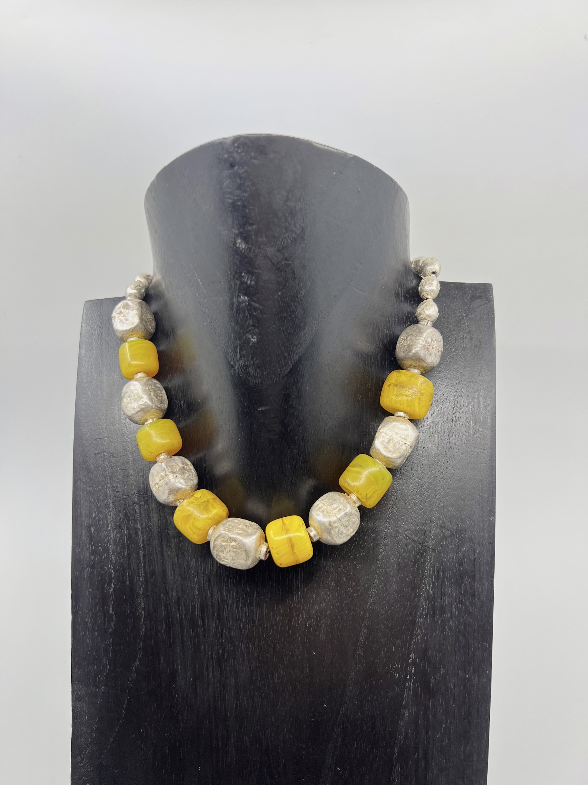 9128 Yellow Jade & Ethiopian Silver by Gina Caruso