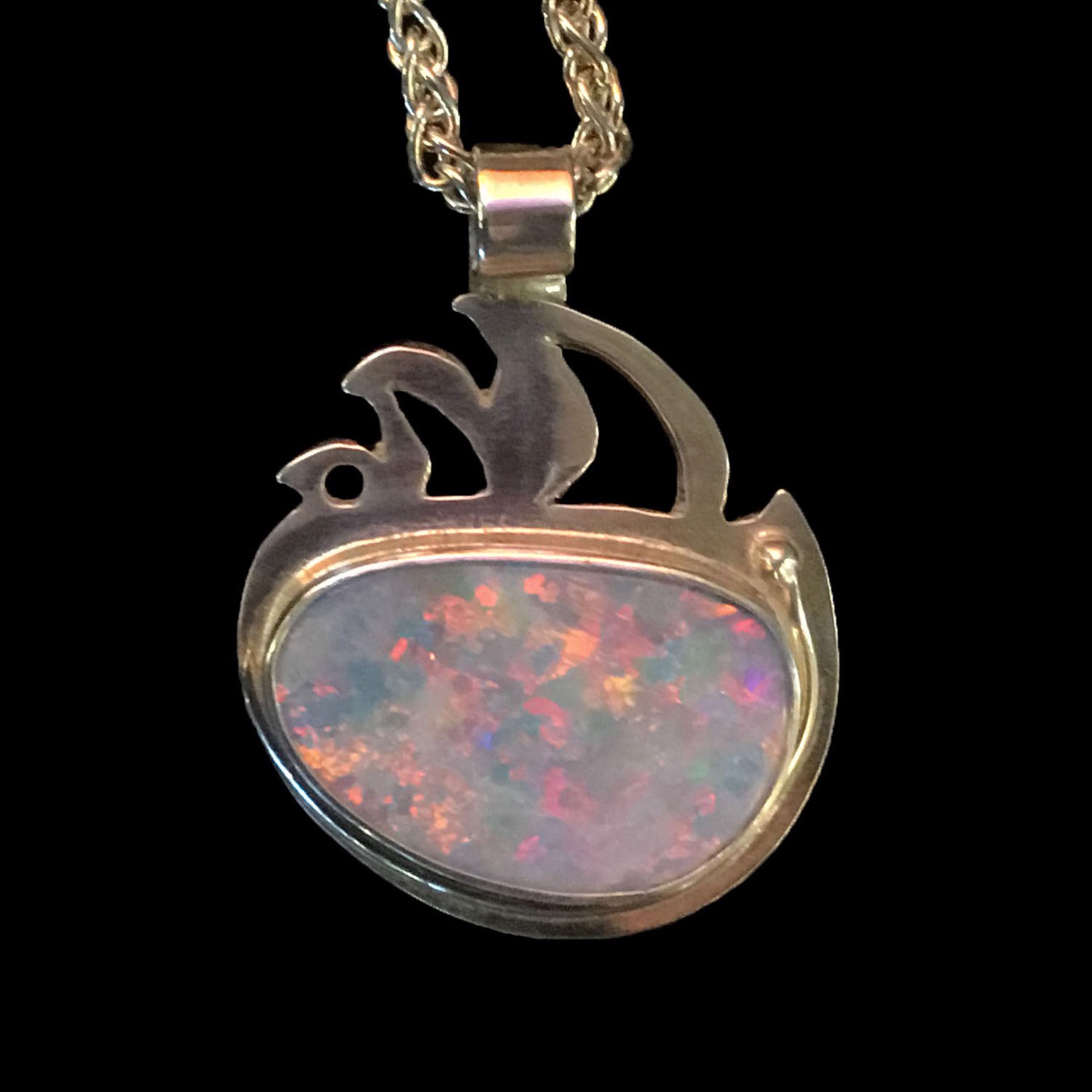 Sterling Silver with Fire Opal Pendant on Chain  by Michael Redhawk