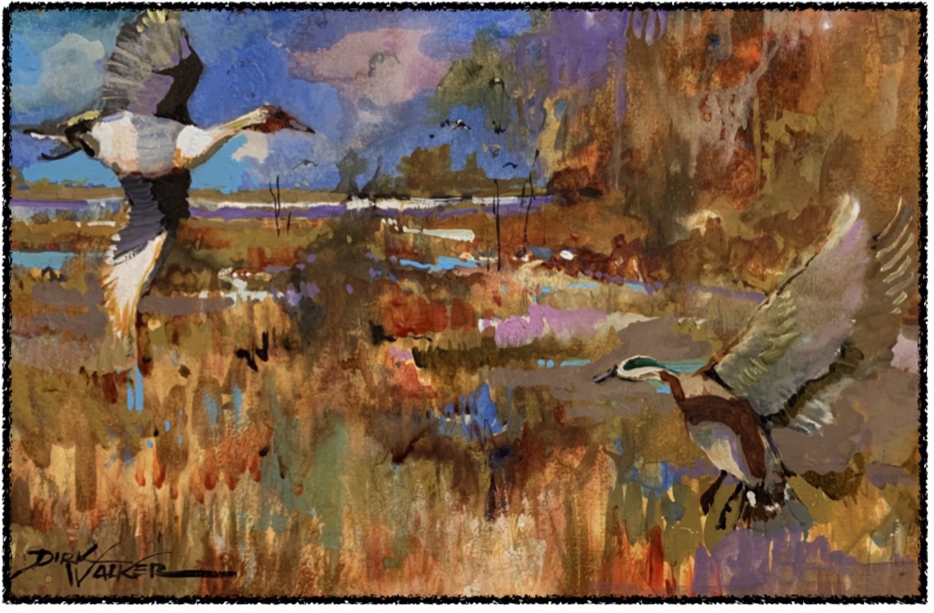 Laksen Silk Scarf - Ducks in Flight by Dirk Walker
