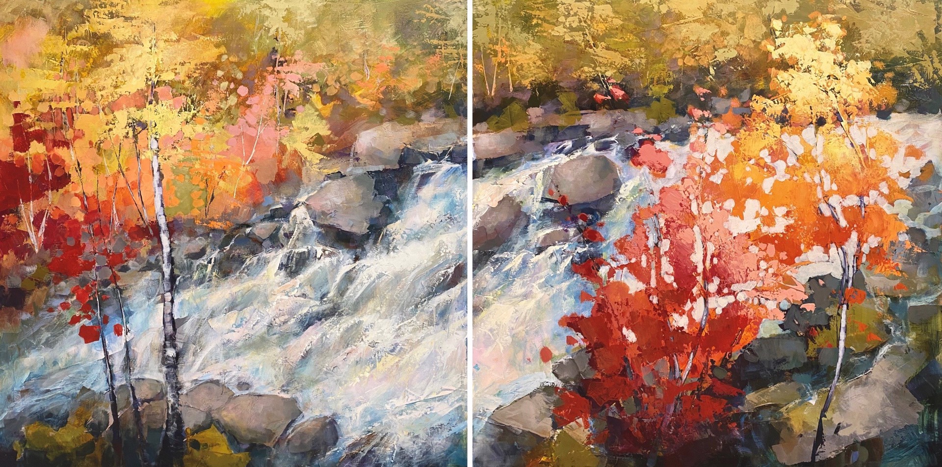 Autumn Rush Diptych by Linda Wilder