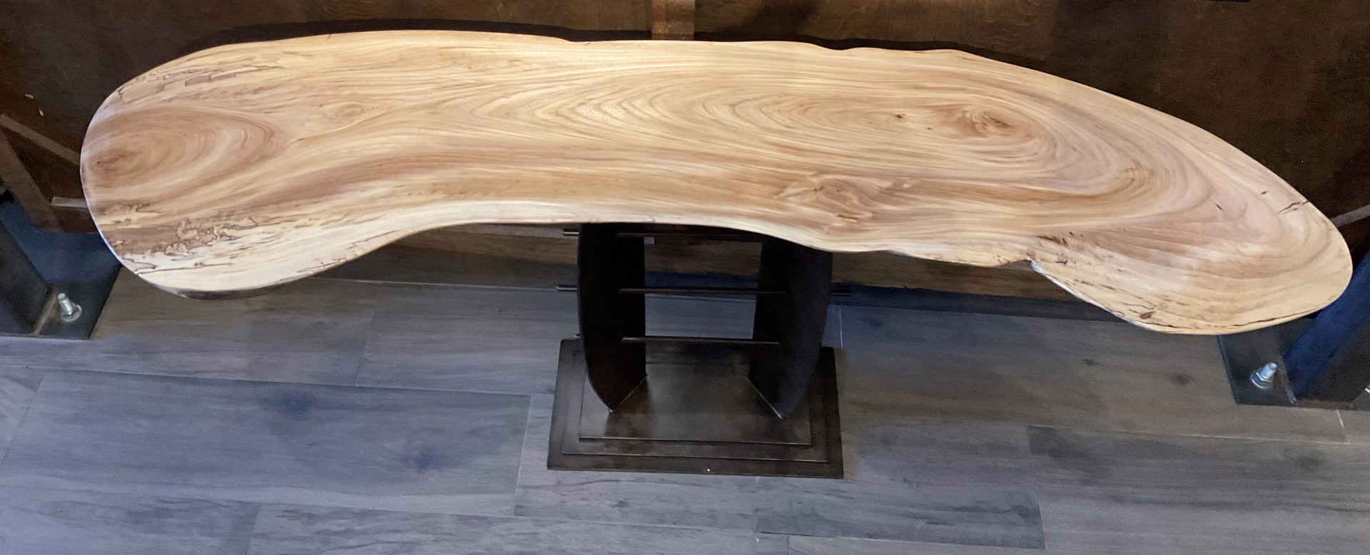 Spalted Red Elm Console Table On Steel Base by Ron Gill