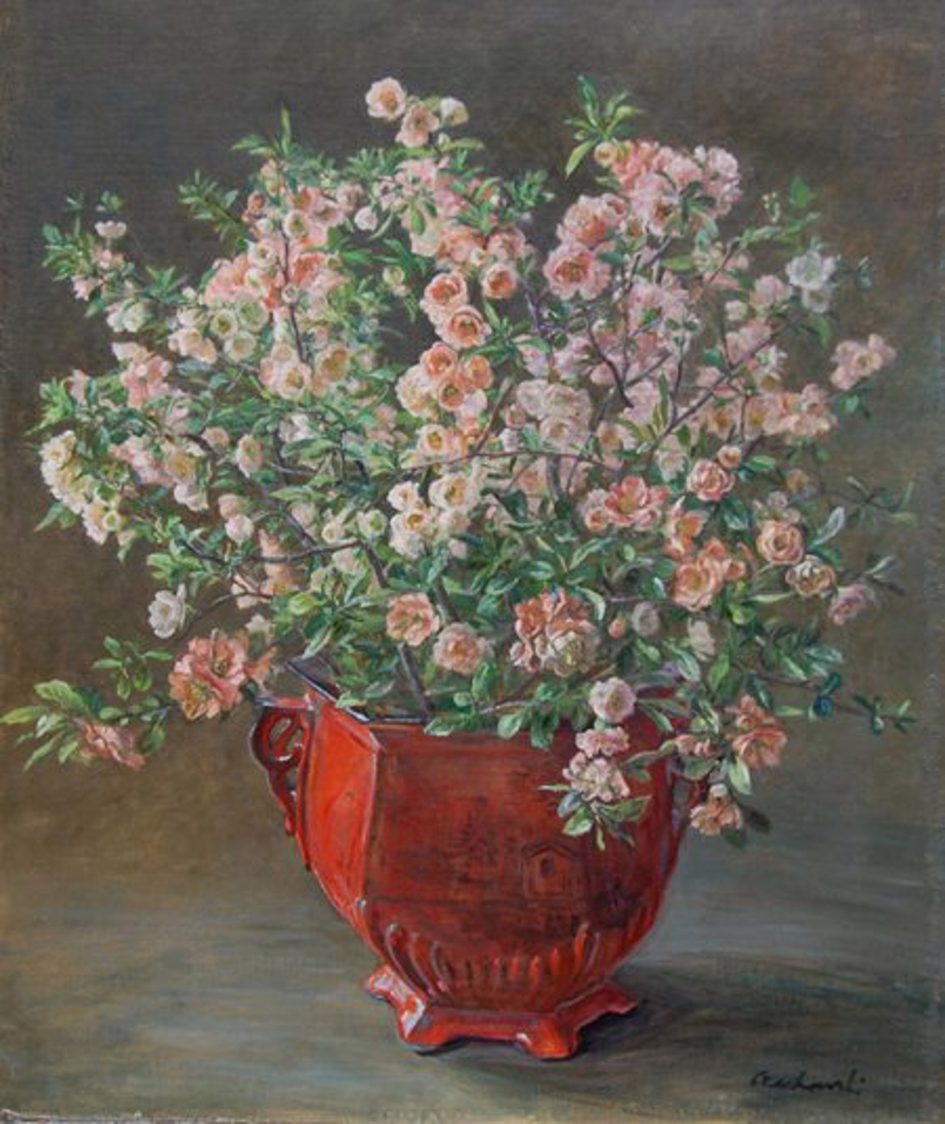 Flowering Quince in a Red Pot by Alicia Czechowski