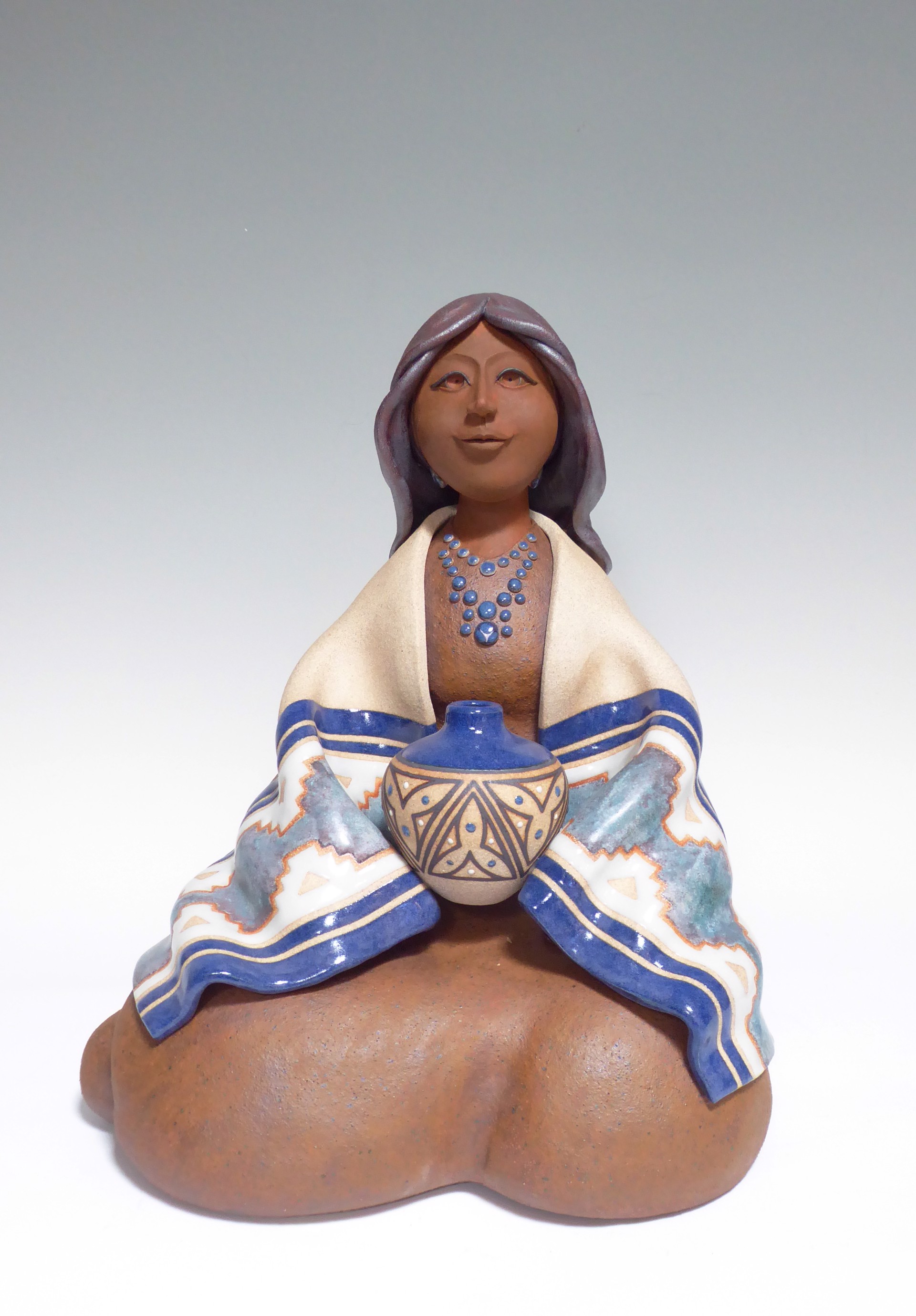 Zuni Maiden Seated Blue by Terry Slonaker
