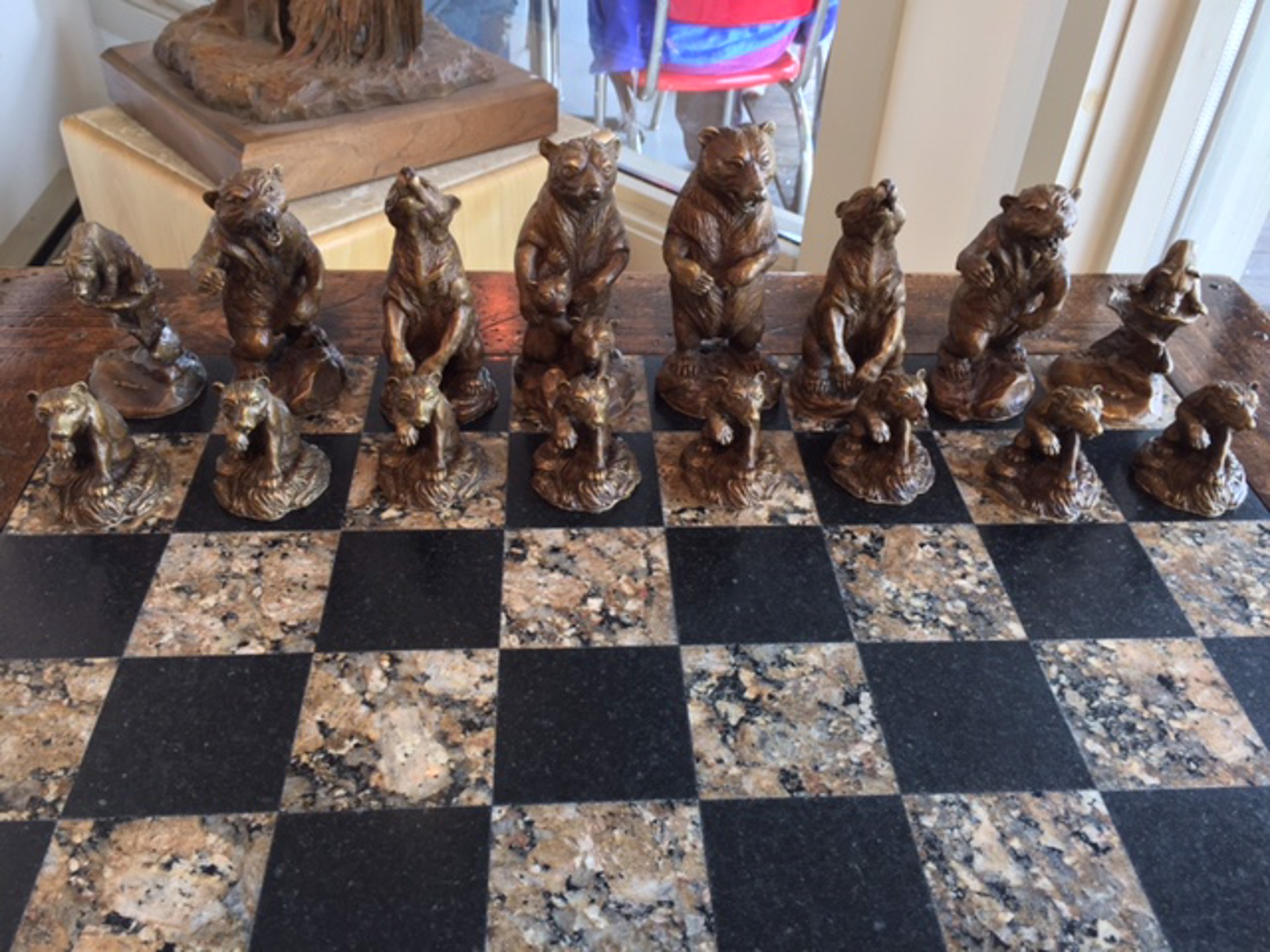 Bear Chess'd - No Table - 32 Bronzes Only (16 Black Bears and 16 Grizzlies) by Tim Whitworth