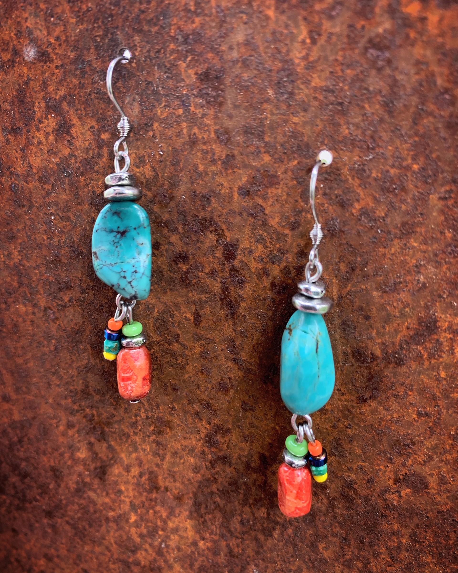 830 Turquoise and Coral Earrings by Kelly Ormsby