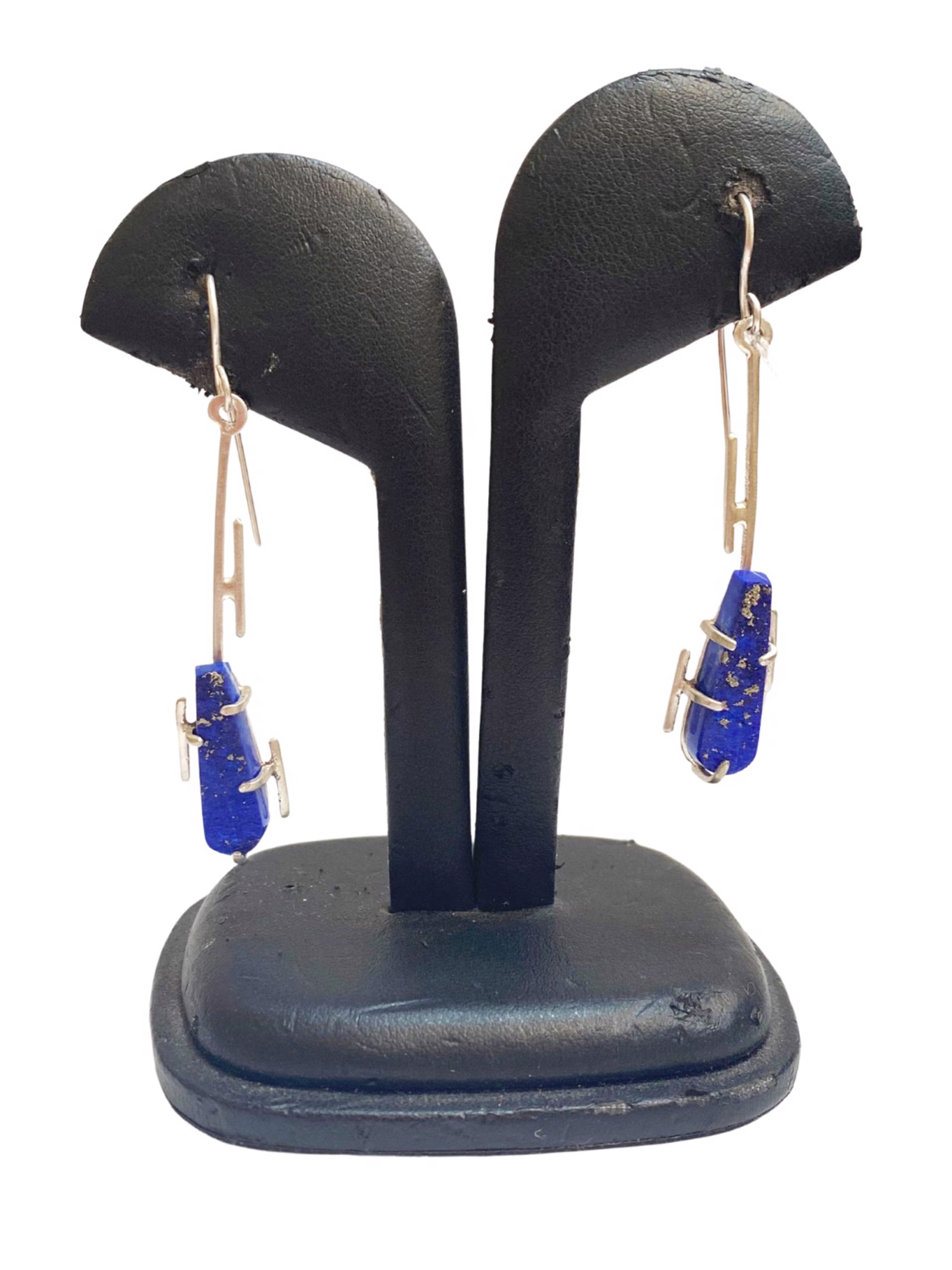 Earrings - Lapis Afgan with Sterling Silver Wires AC 318 by Annette Campbell