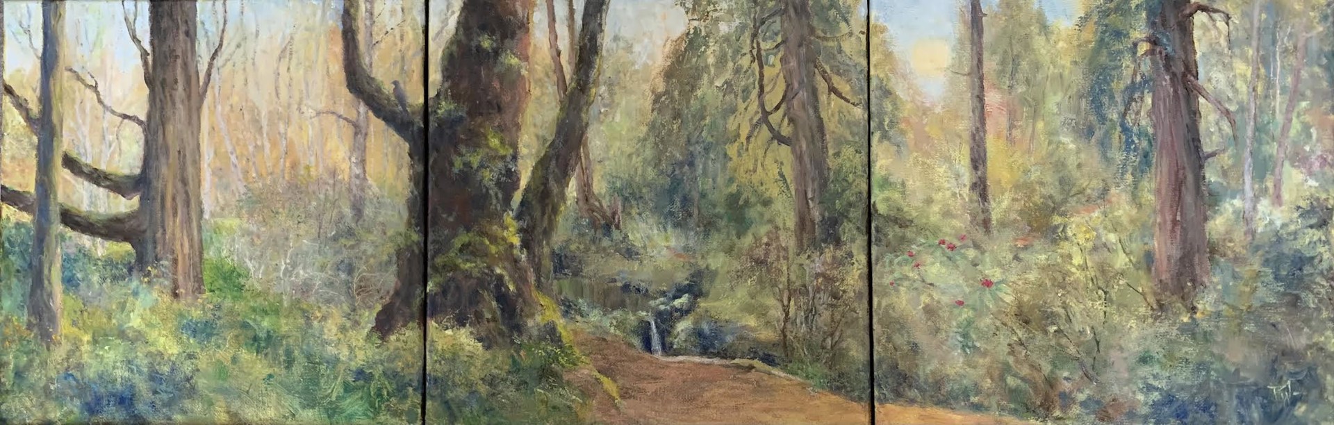 On A Walk In The Woods (Bloedel Reserve), Triptych by Pamela Wachtler