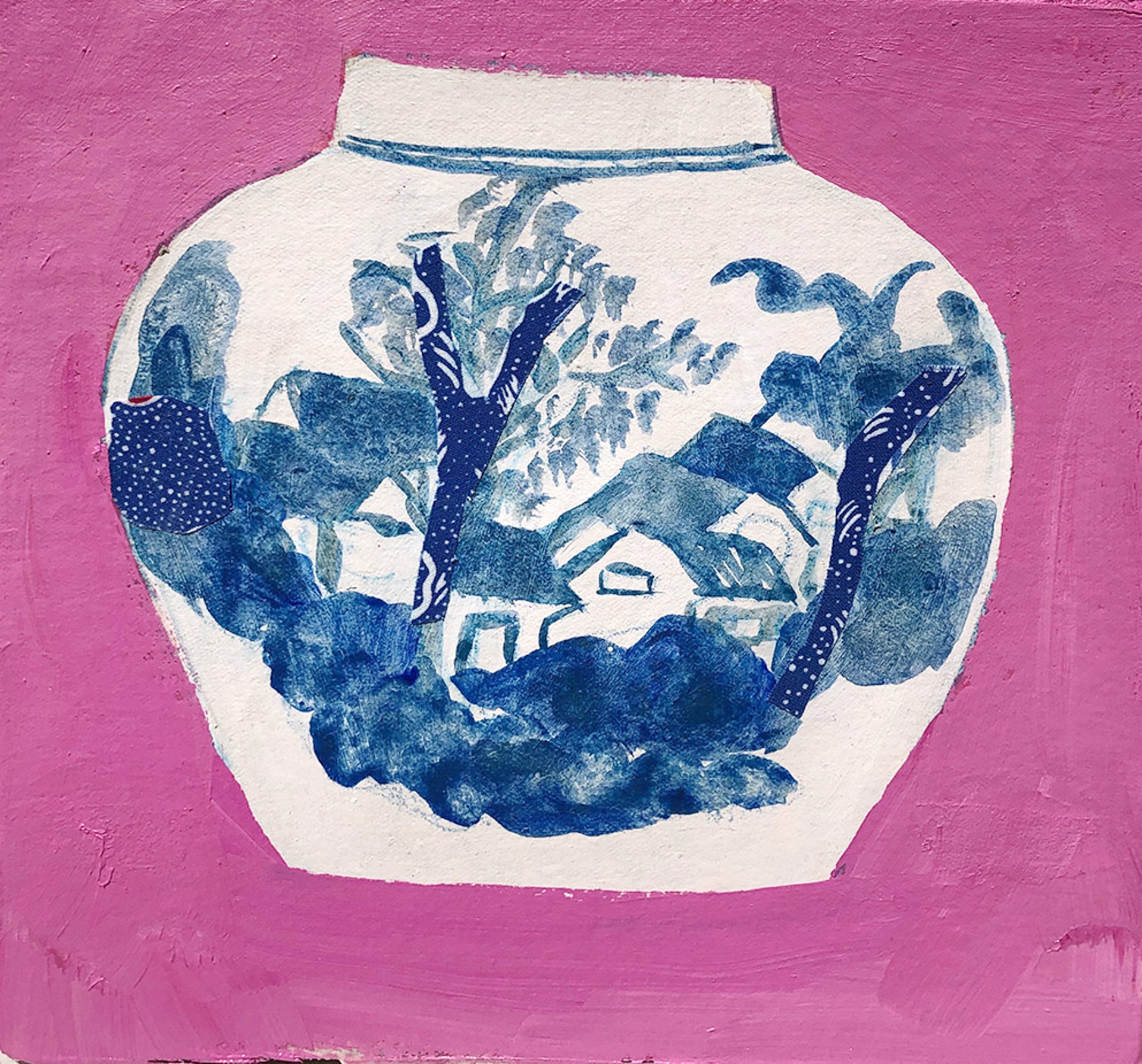 Canton Ginger Jar with Houses and Trees on Pink Panel {ON HOLD} by Sky Hoyt