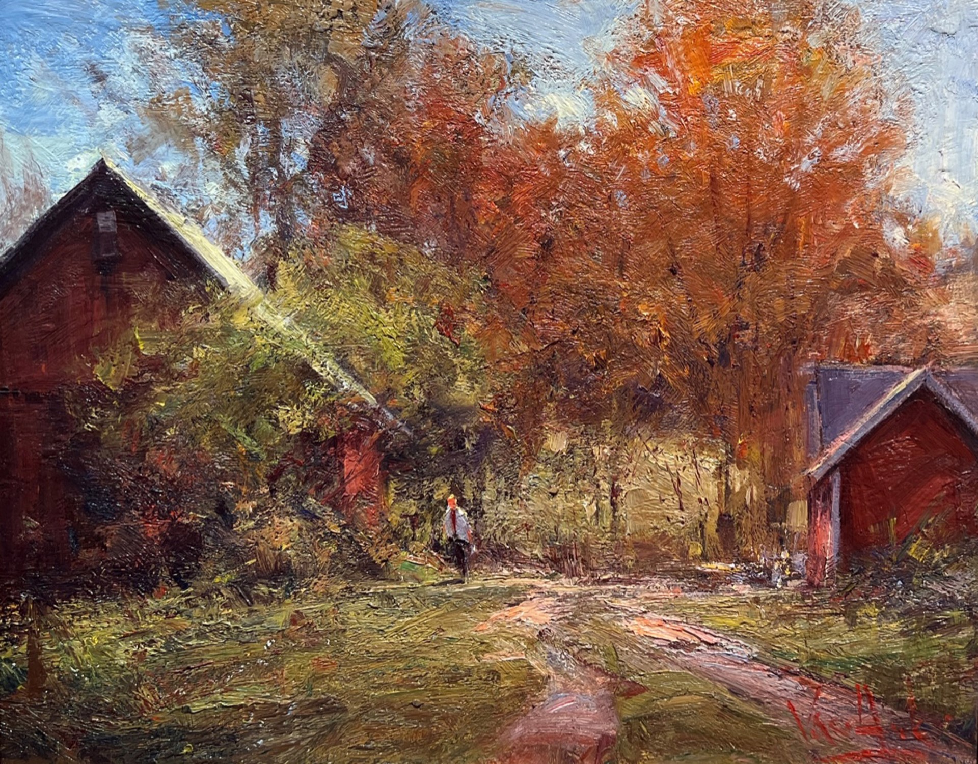 Red Barns in Autumn by George Van Hook