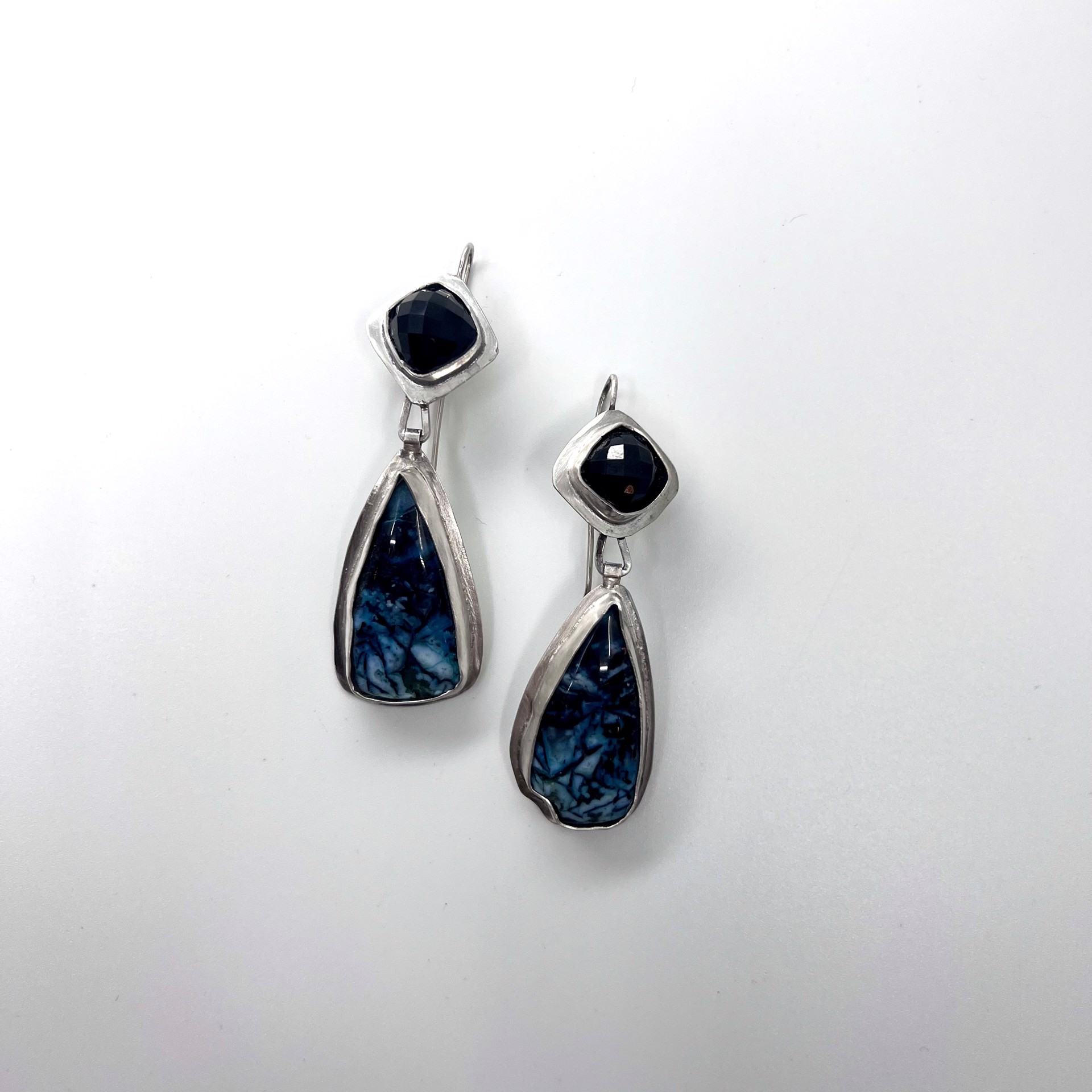 1288 Black Onxy & Blue Opal Earrings by Suzanne Brown