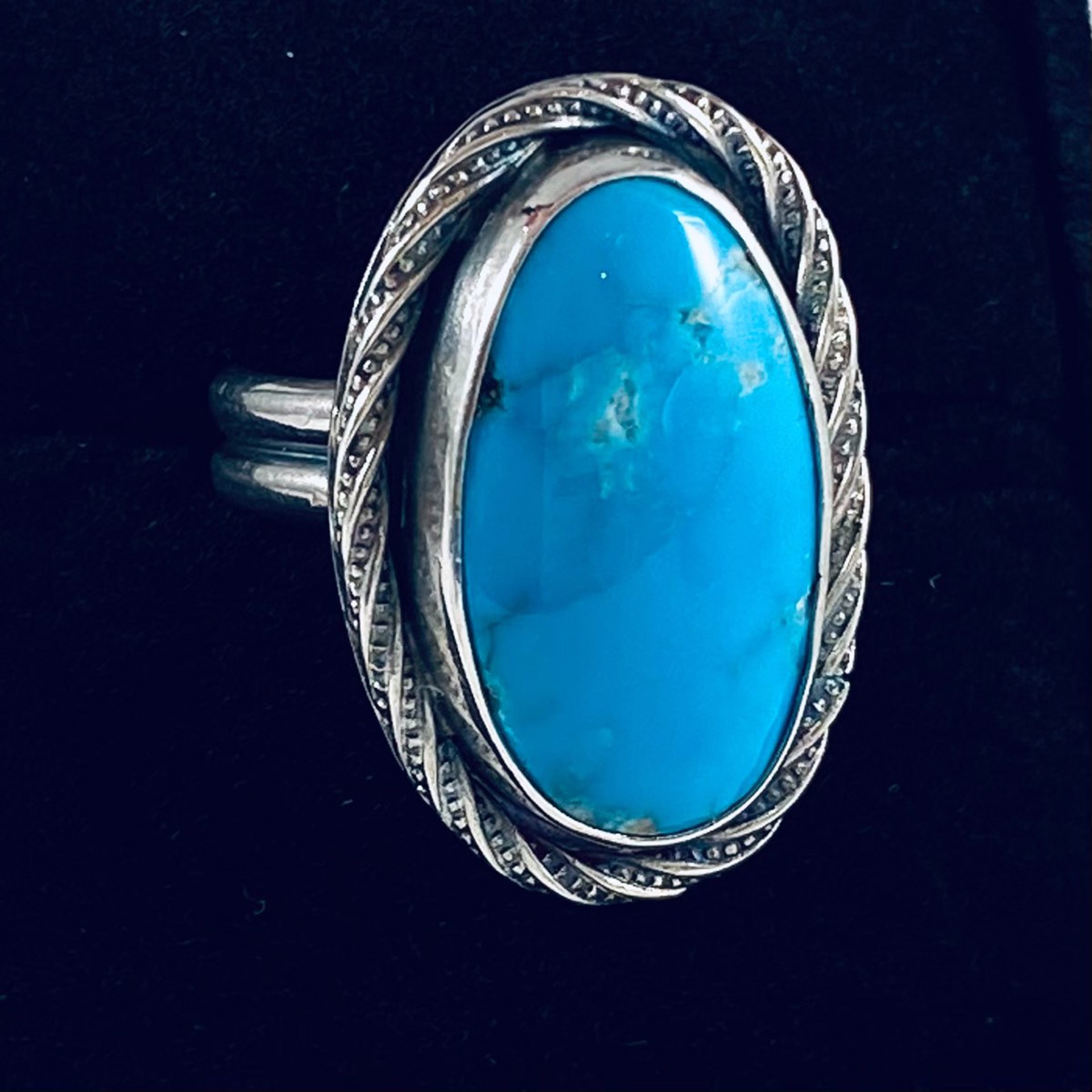 AB22-35 Large Oval Morenci Turquoise Ring sz8 by Anne Bivens