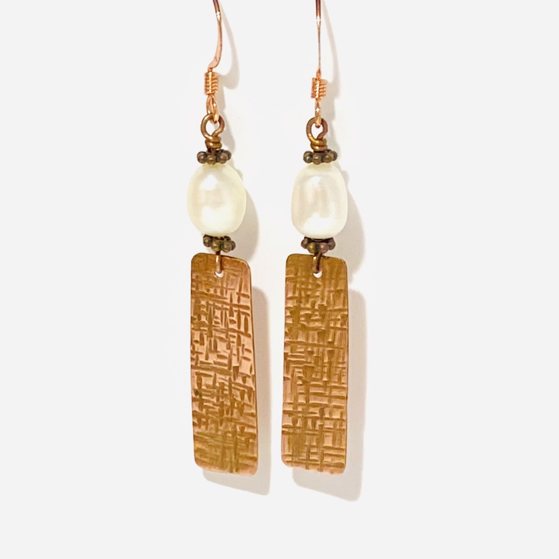 Hammered Copper, Pearl Earrings LR23-43 by Legare Riano