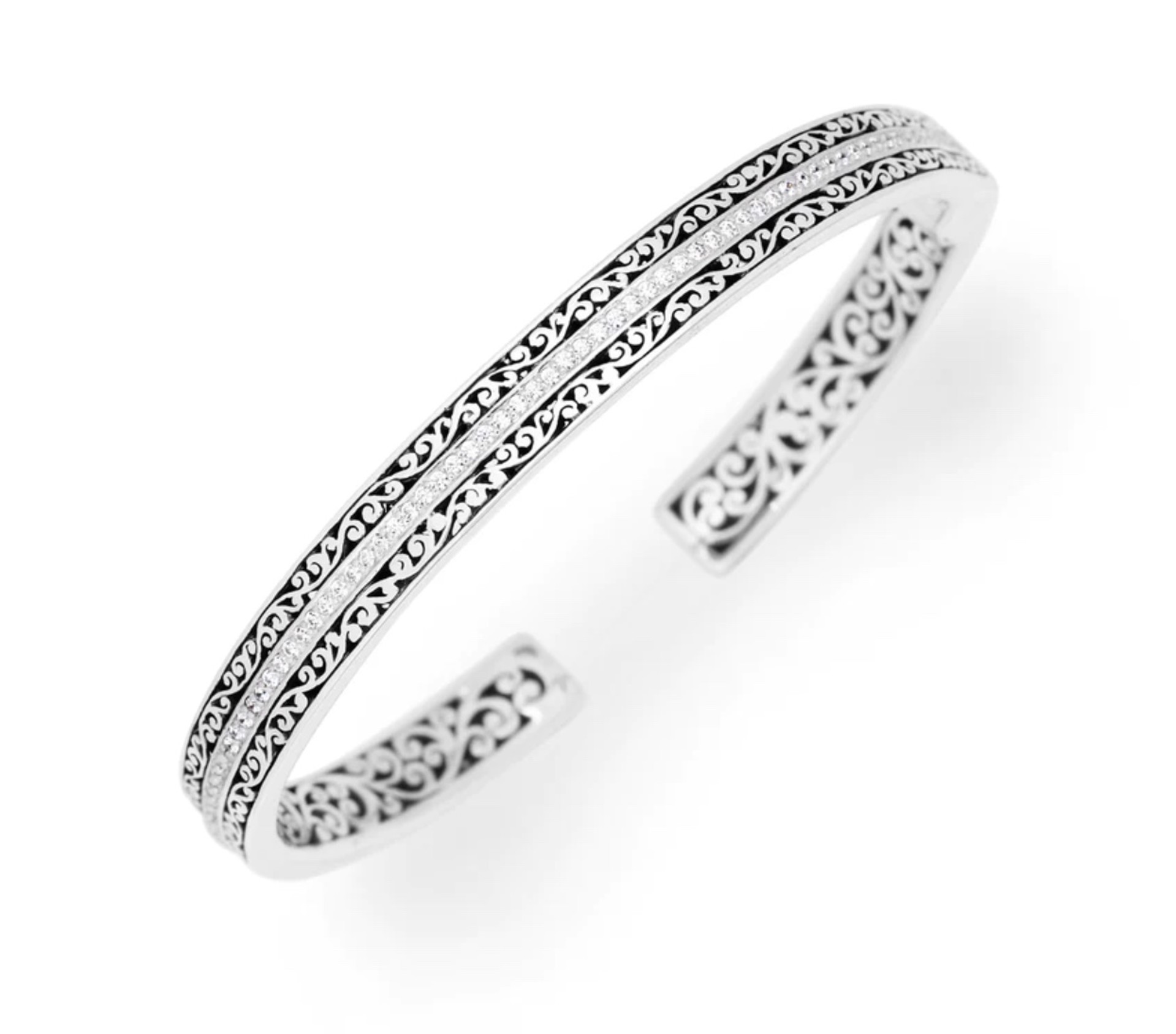 7038 Diamond (0.30 CT) Center Line with Classic Signature Lois Hill Scroll Hinged Cuff (7mm Wide) by Lois Hill