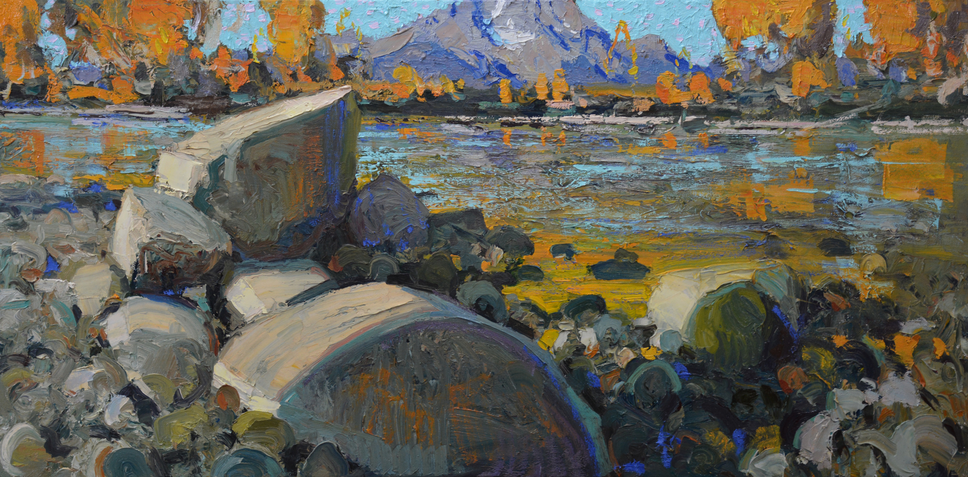A Contemporary Fine Art Oil Painting By Silas Thompson Featuring Mount Moran And The River's Edge , Available At Gallery Wild