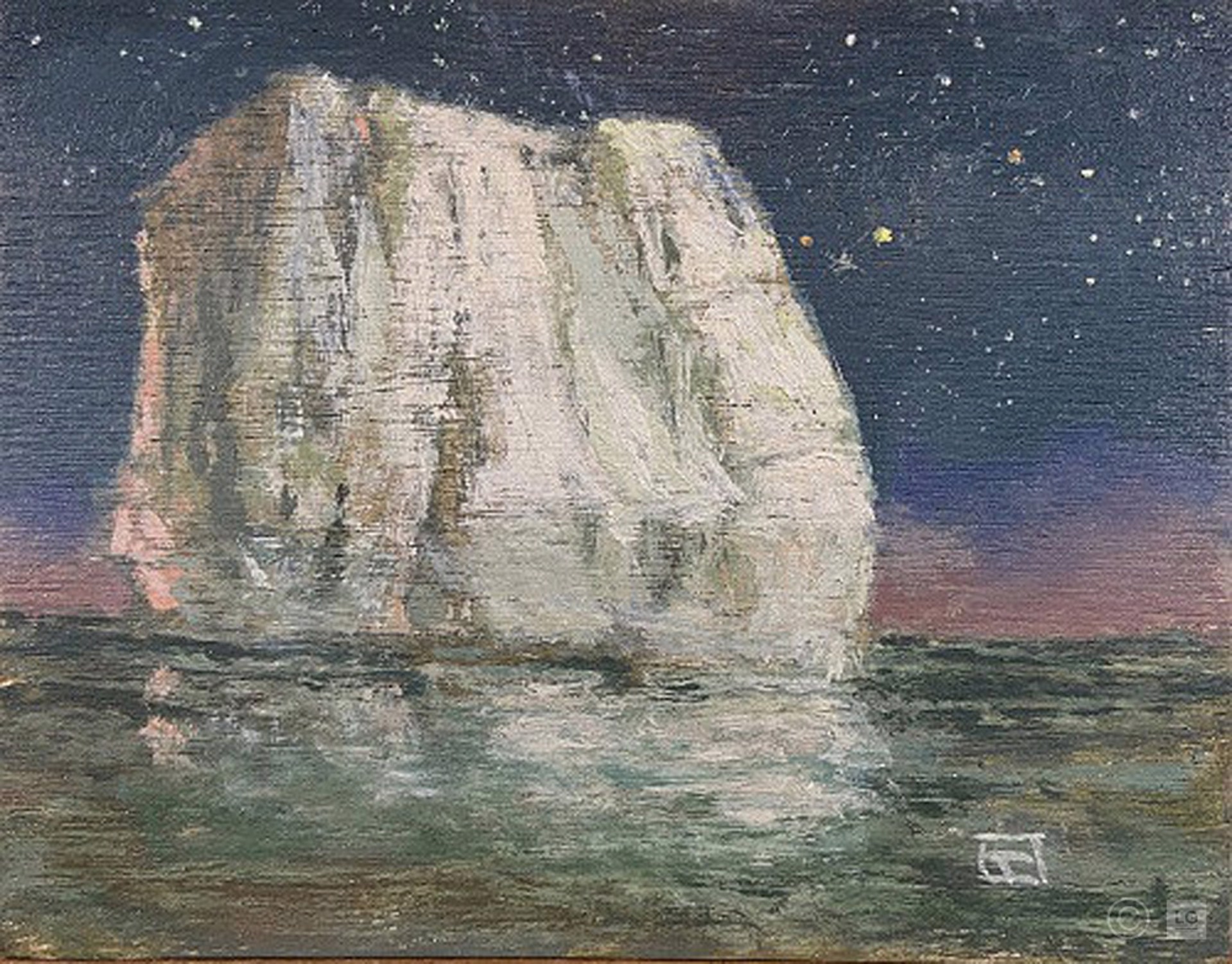 Tiny Painting With Crate -  Iceberg At Night by Ed Wong-Ligda