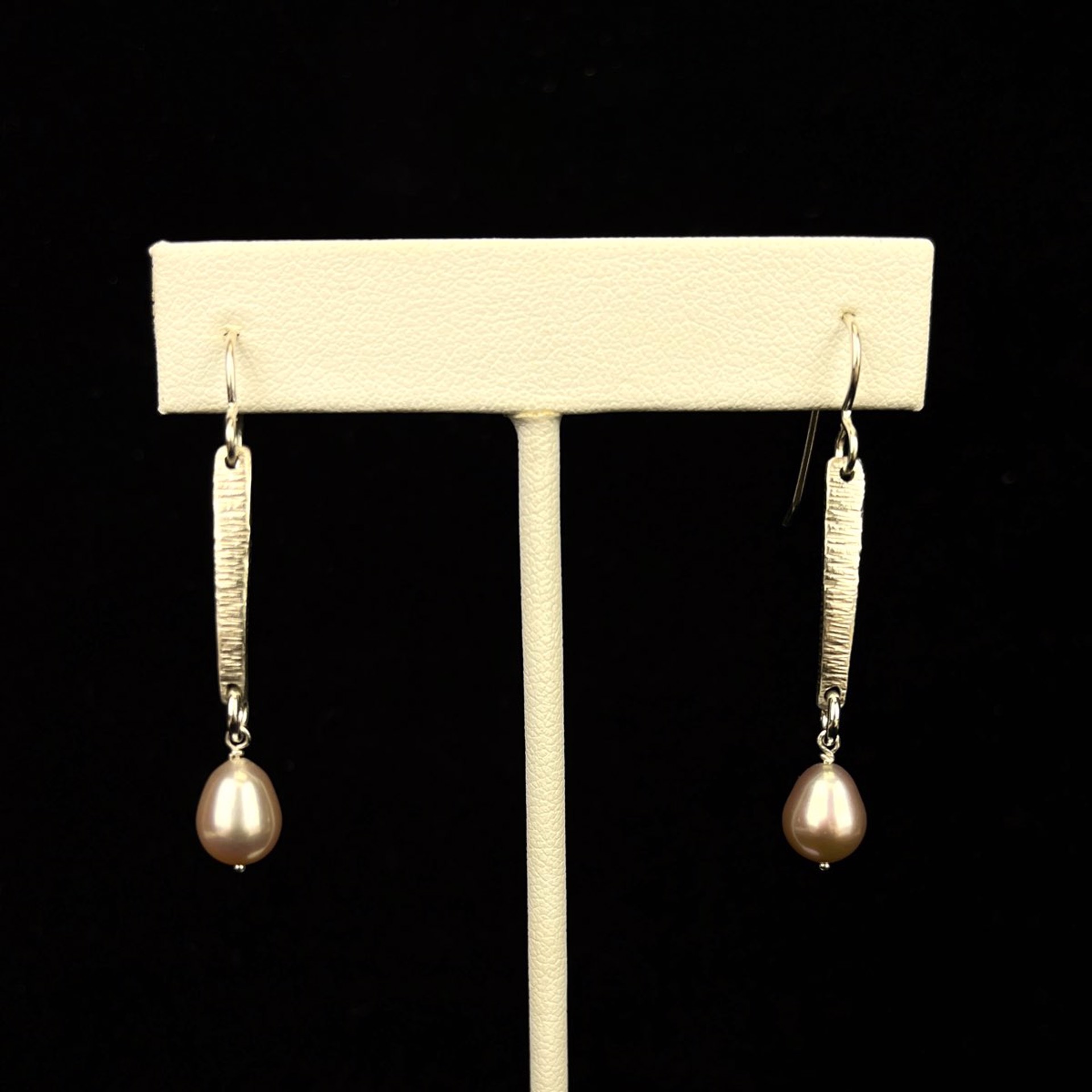 Textured Rectangle with Pearl Sterling Earrings by Nichole Collins