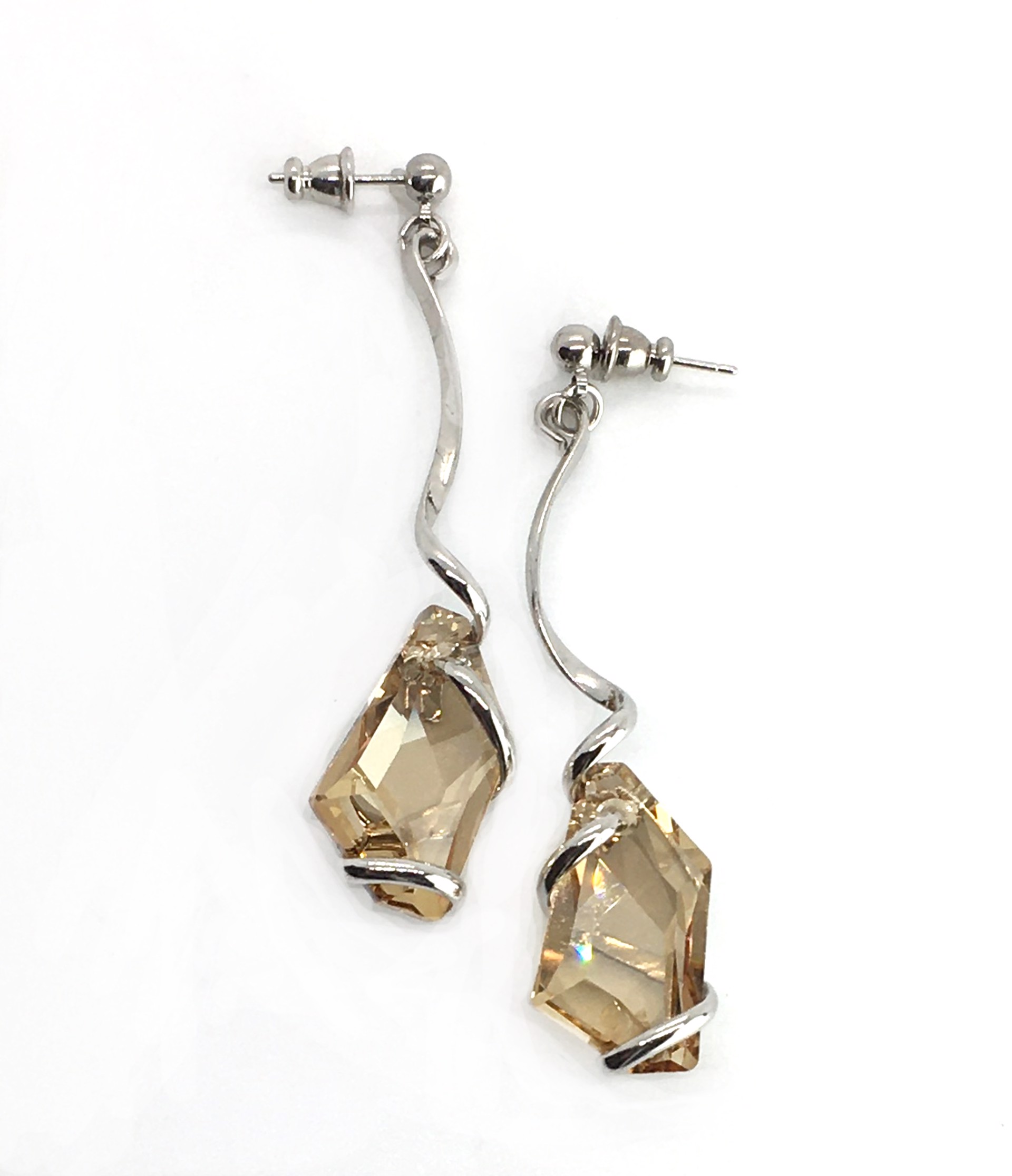 D'Arte Series Earrings ~ Golden Shadow Austrian Swarovski Crystal ~  Mixed Metals Triple Coated with Rhodium ~ Handmade Setting by Monique Touber