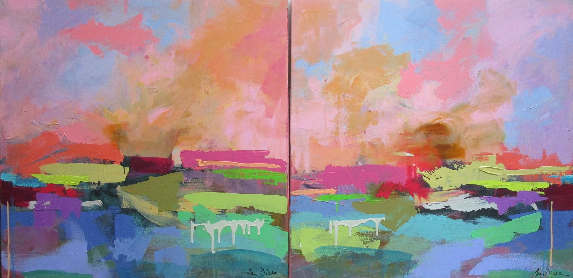 "Sunset Beach (Diptych)" original mixed media painting by Amy Dixon