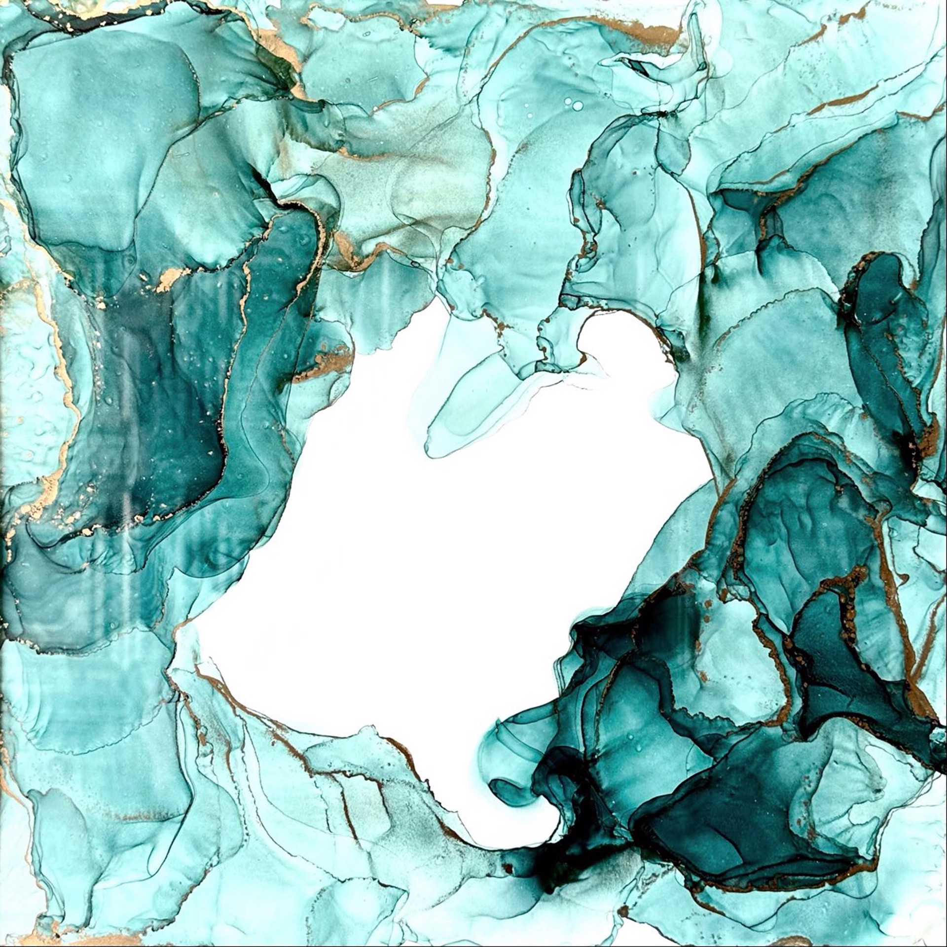 Teal and Gold with White (framed) by Elina Li