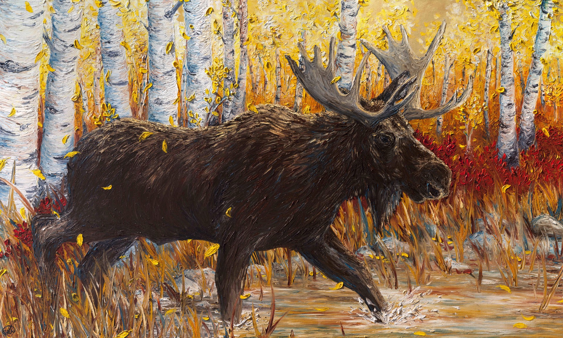Bull Moose in the Aspens by Elizabeth Mordensky