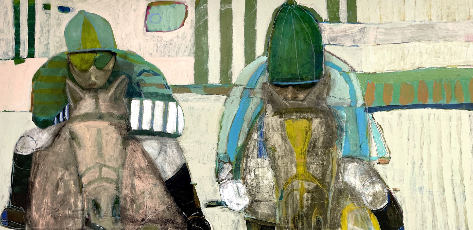 Two Jockeys in Striped Silks by Rachael Van Dyke