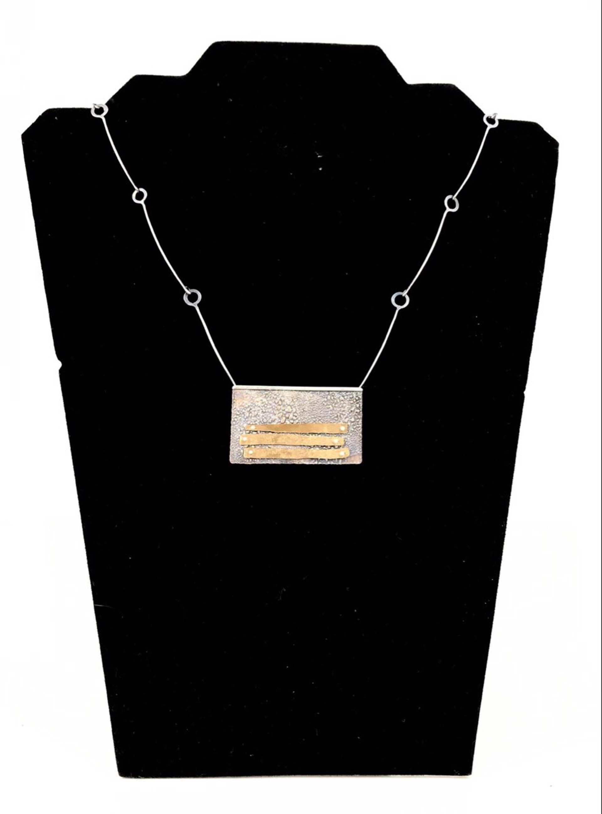 Brass Ribbon Hort Necklace with Handmade Silver Chain by Theresa St. Romain