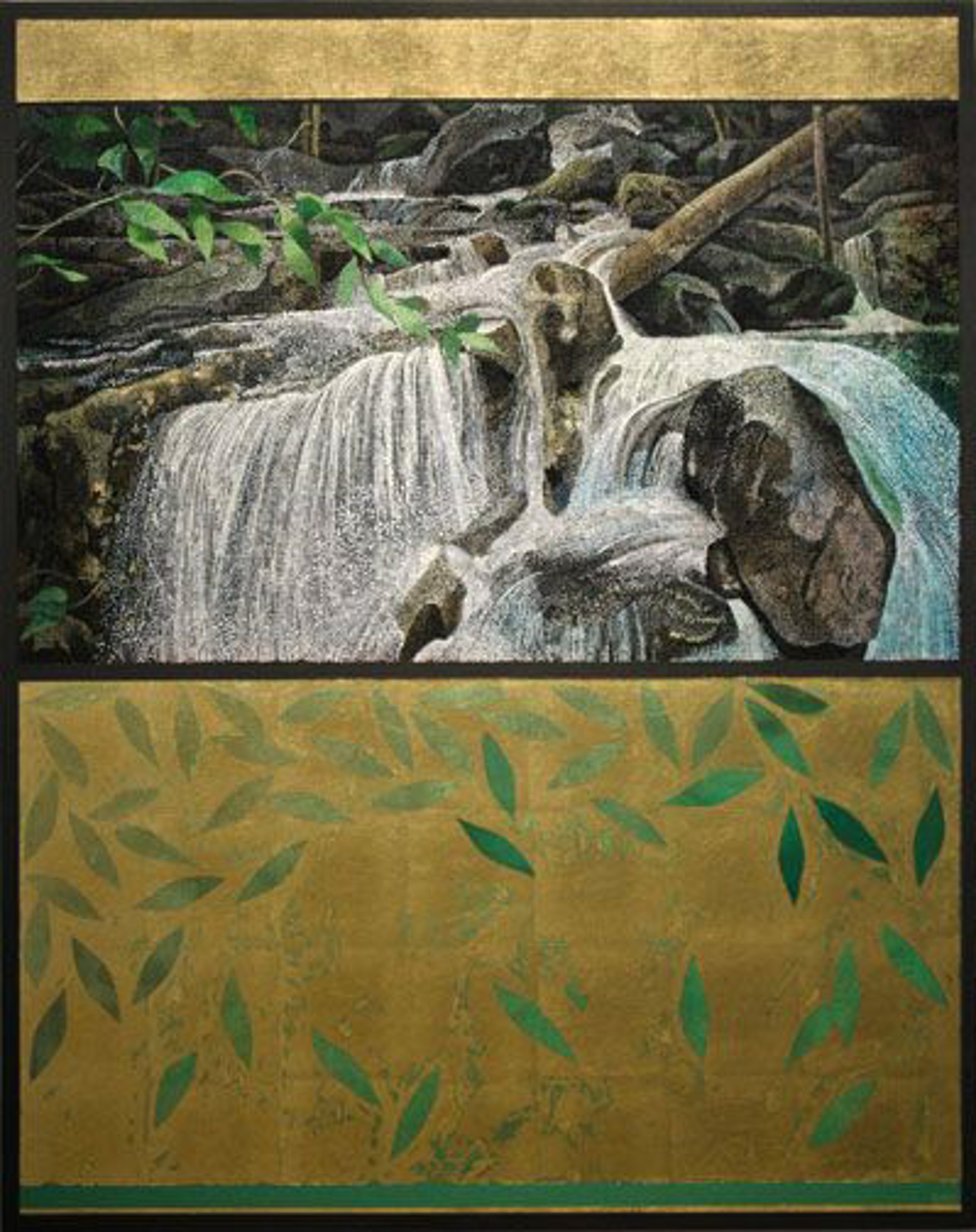 Leaves with Waterfall by Miles Bair