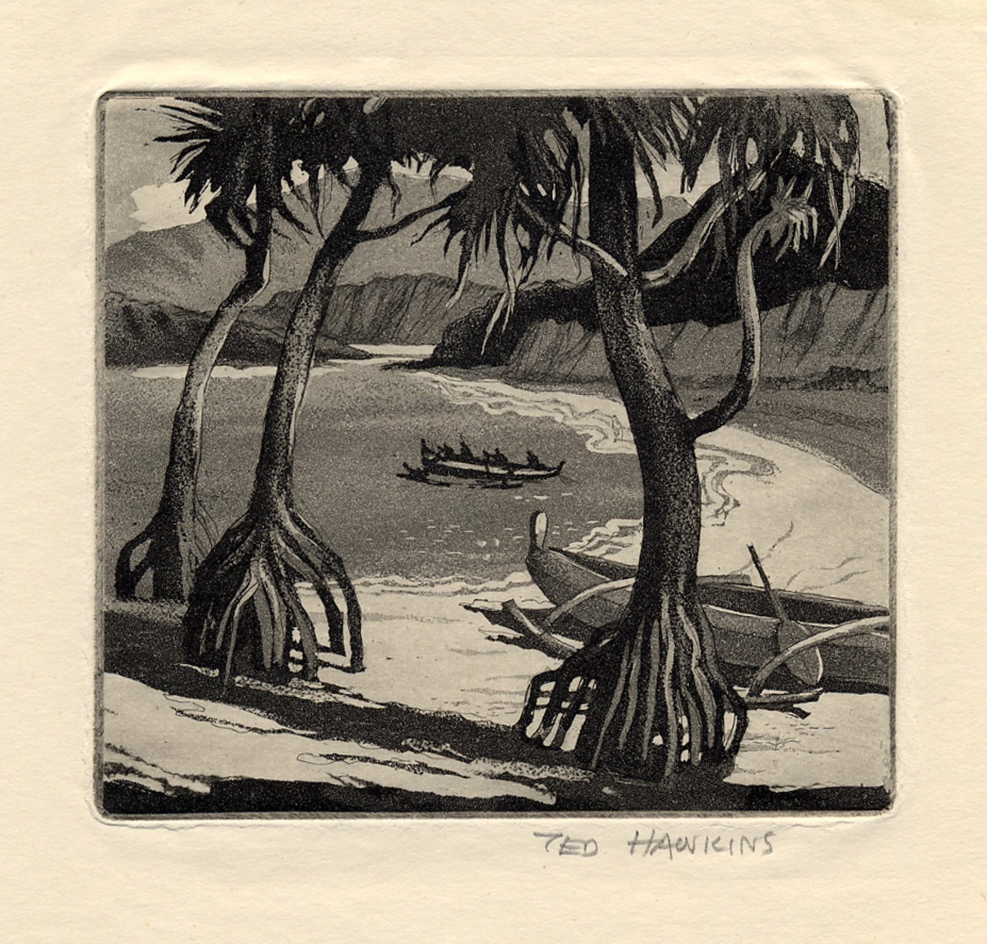 Untitled (Lauhala and Canoes) by Ted (Theodore William) Hawkins