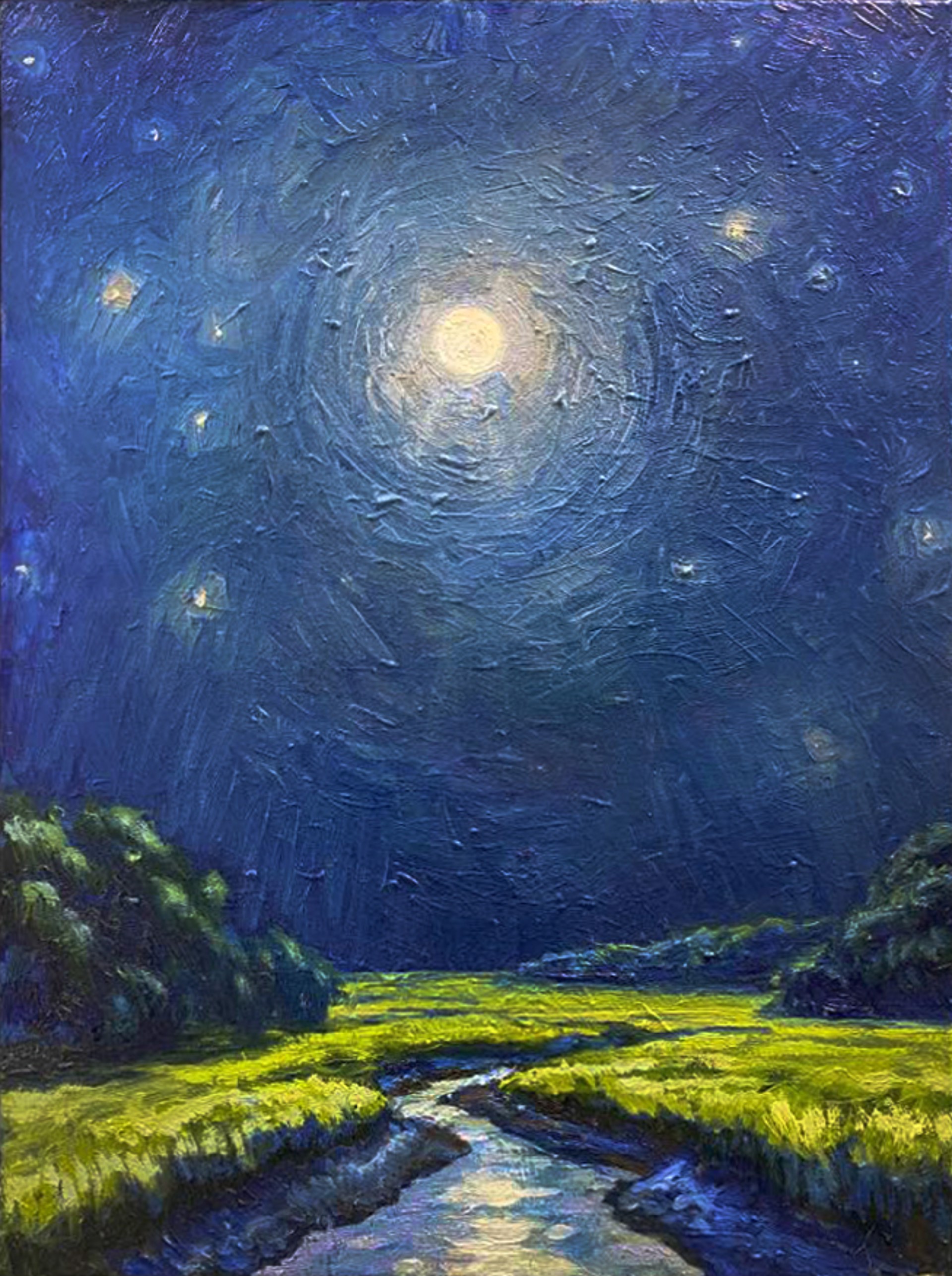 "Twinkling Tide Moonlight" original oil painting by Olessia Maximenko
