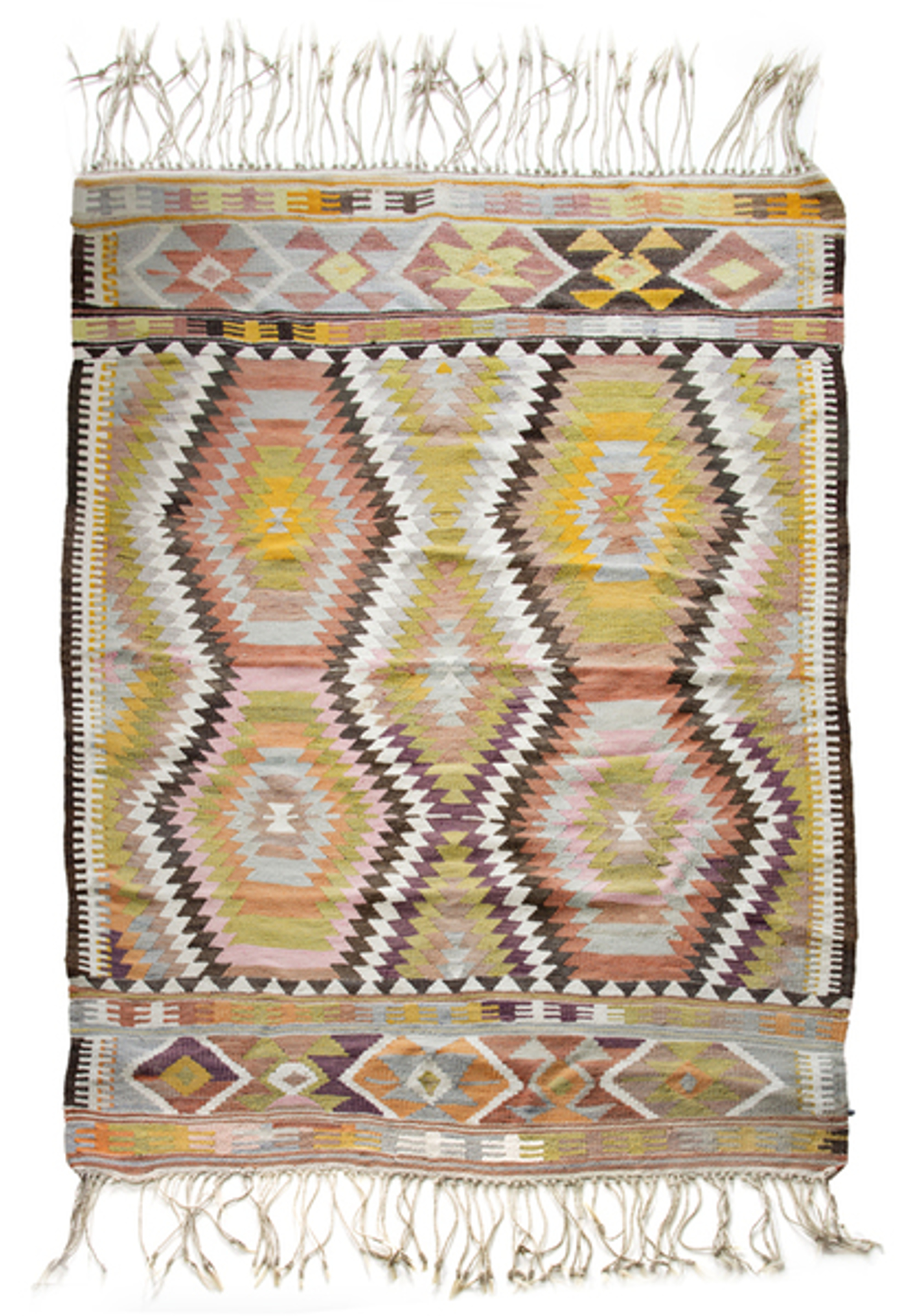 Kilim Rug  (pink, yellow, brown) by Unknown