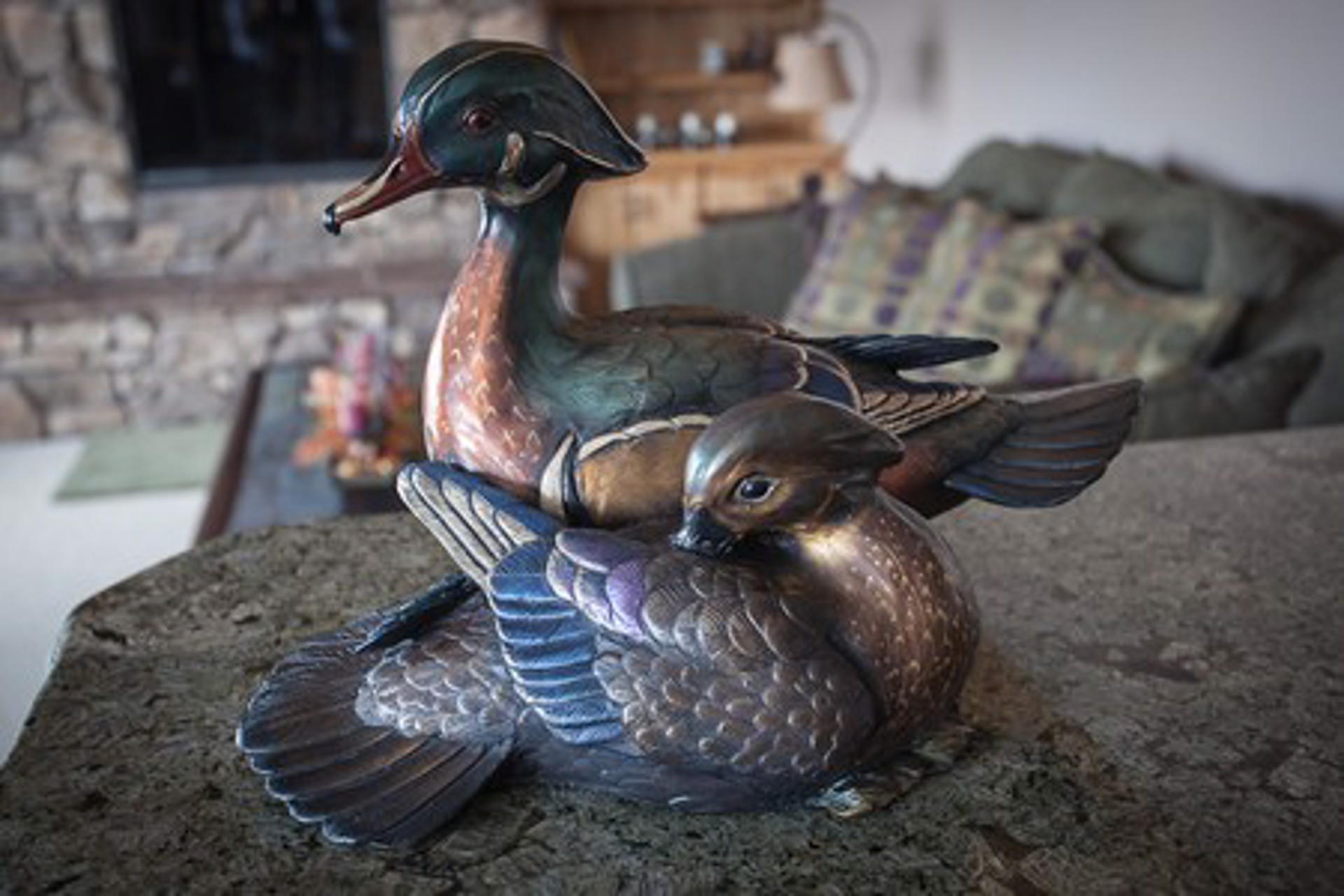 Wood Duck Original Bronze Sculpture by Rip and Alison Caswell, Contemporary Fine Art, Modern Wildlife Art, Available At Gallery Wild