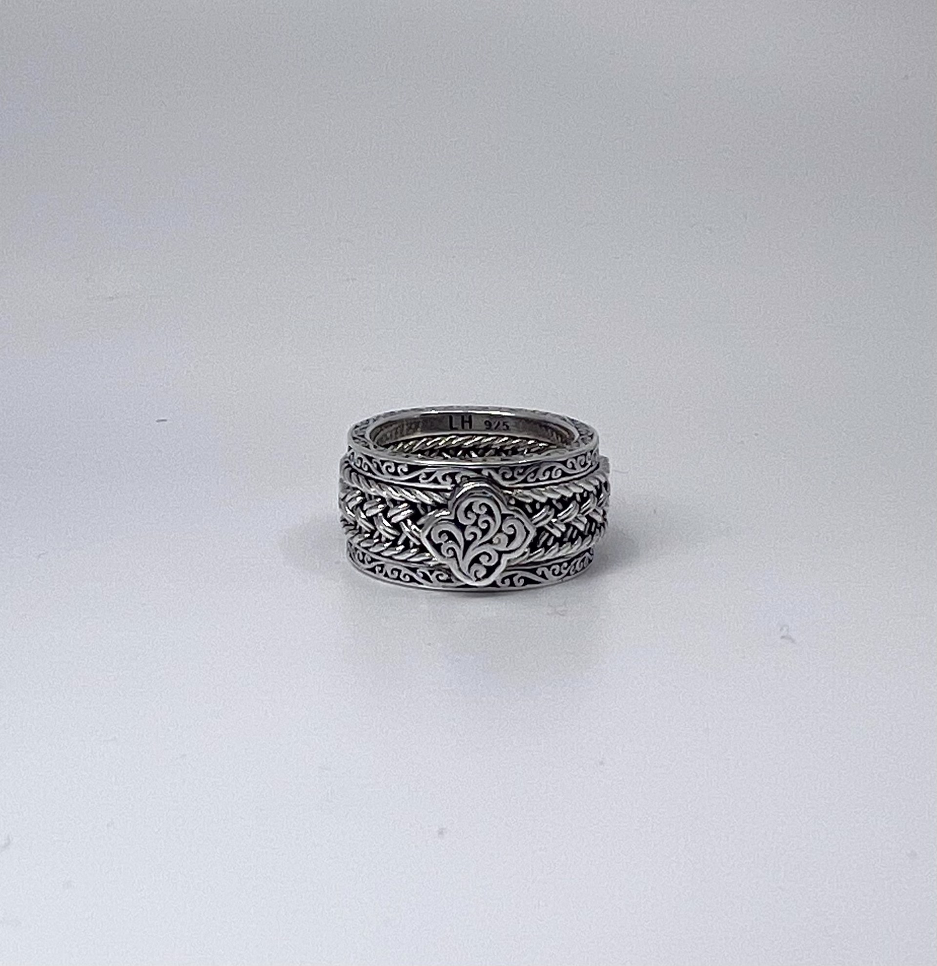 1105 Alhambra LH Scroll 6mm Textile Weave 3-Stack Ring (12mm total width) by Lois Hill