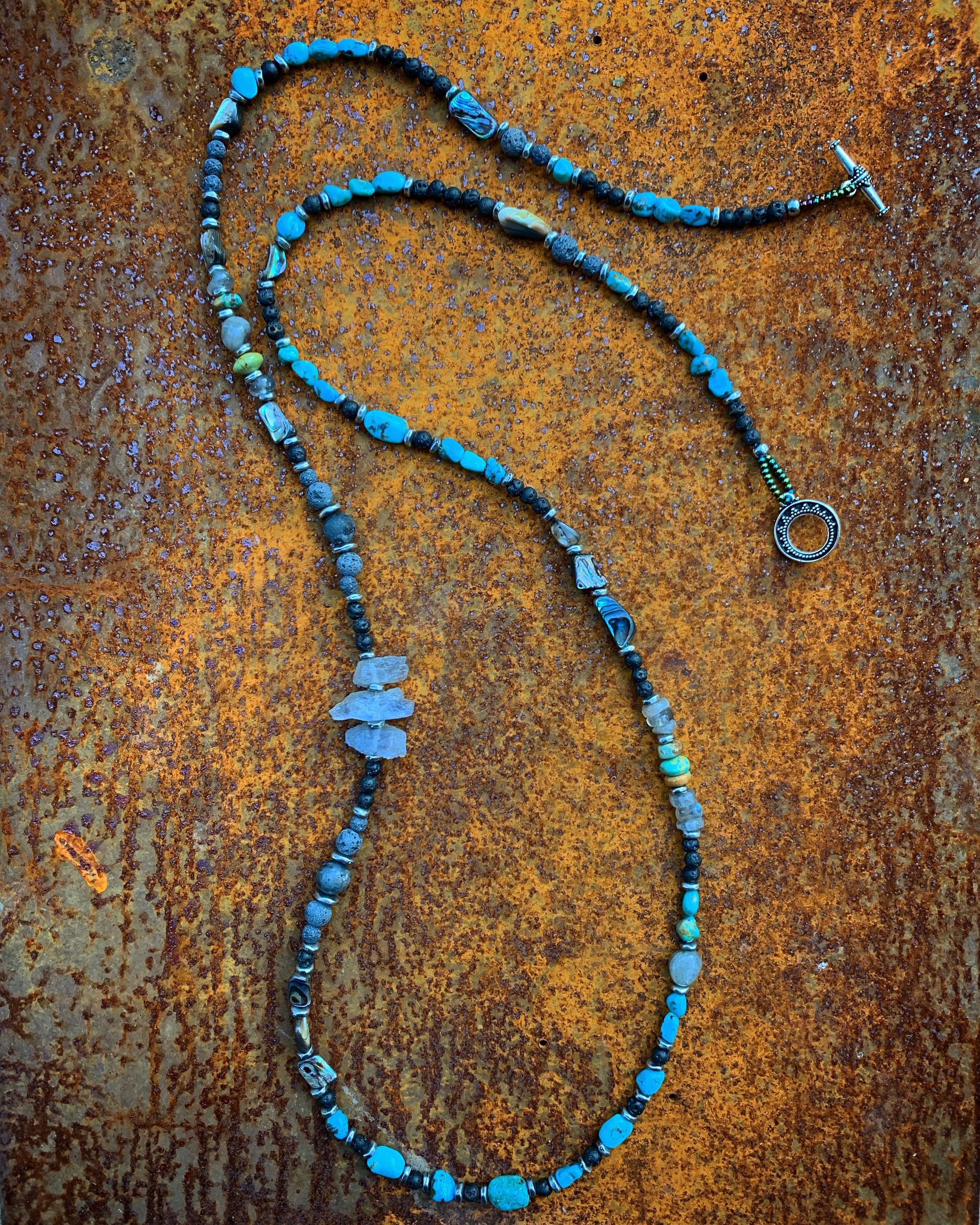 K481 Labradorite and Turuqoise Chain Necklace by Kelly Ormsby
