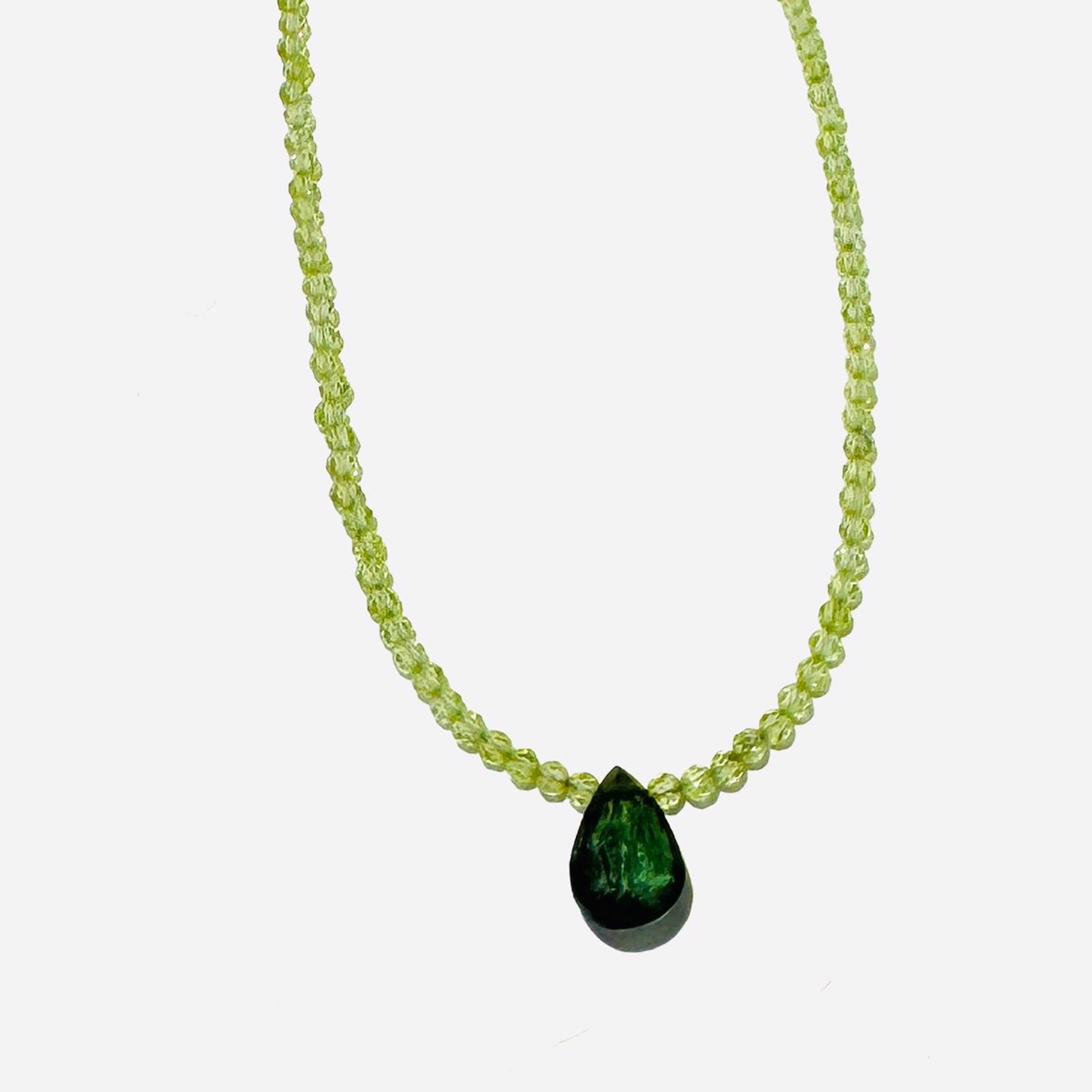 Tiny Faceted Peridot, Fancy Cut Green Tourmaline Focal Necklace NT23-110 by Nance Trueworthy