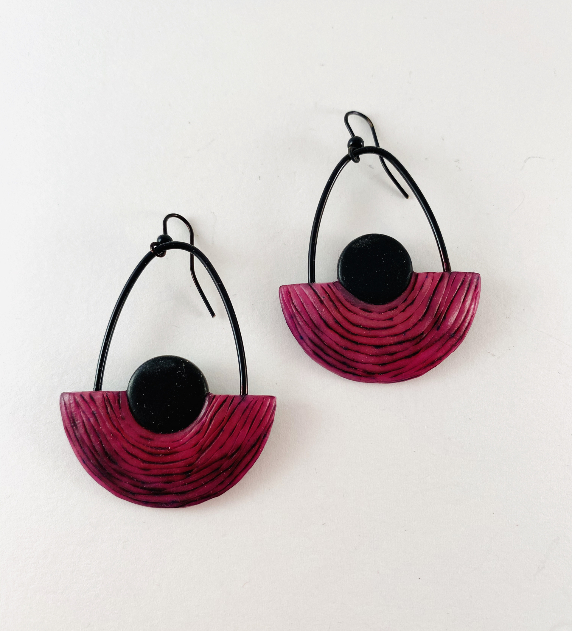 Black and Pink Earrings 2h by Nancy Roth