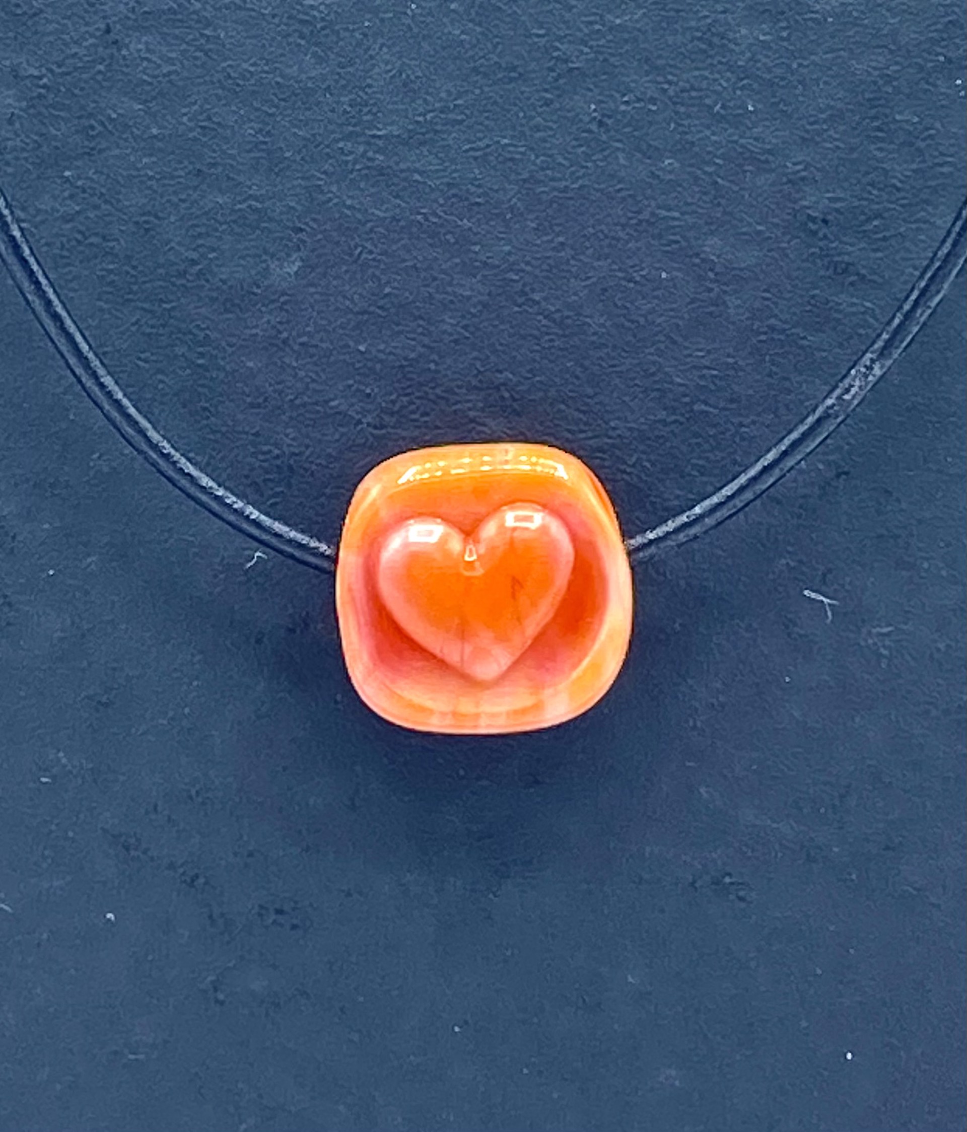 Apricot Orange Stamped Heart Bead Necklace by Emelie Hebert