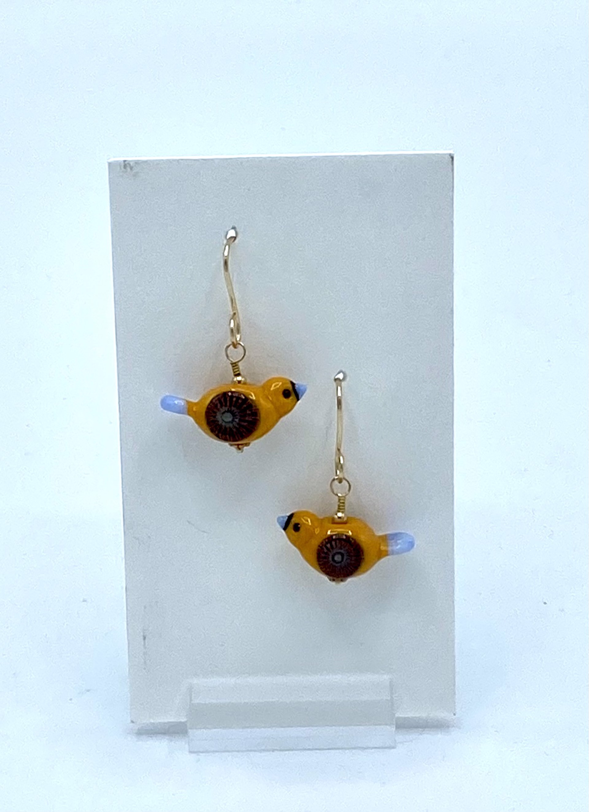 Glass Bird Earrings Gold Filled (Yellow) by Emelie Hebert