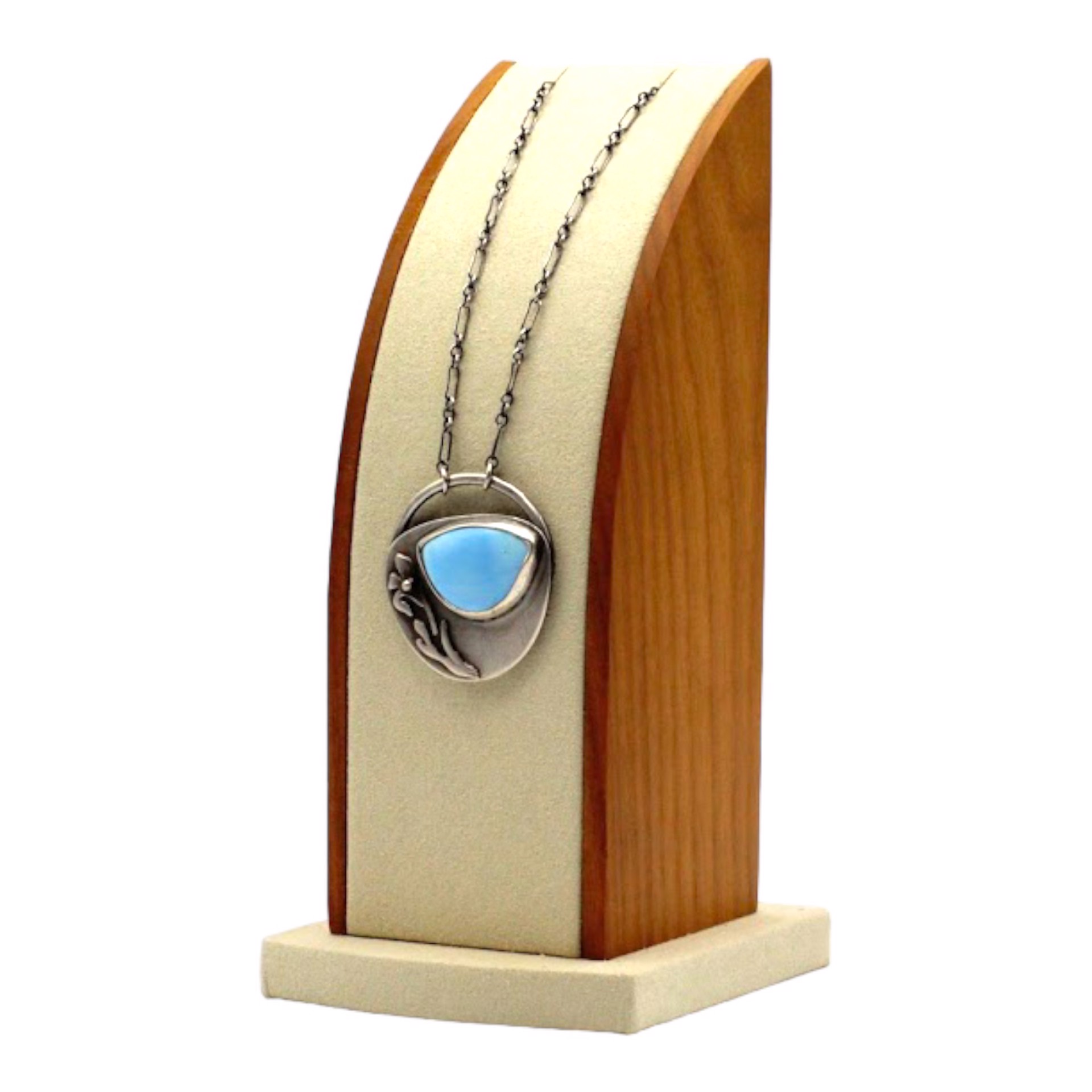 Golden Hills turquoise with hand-sawn Iris accents. Pendant w/ Sterling chain. by Ashley Hanna